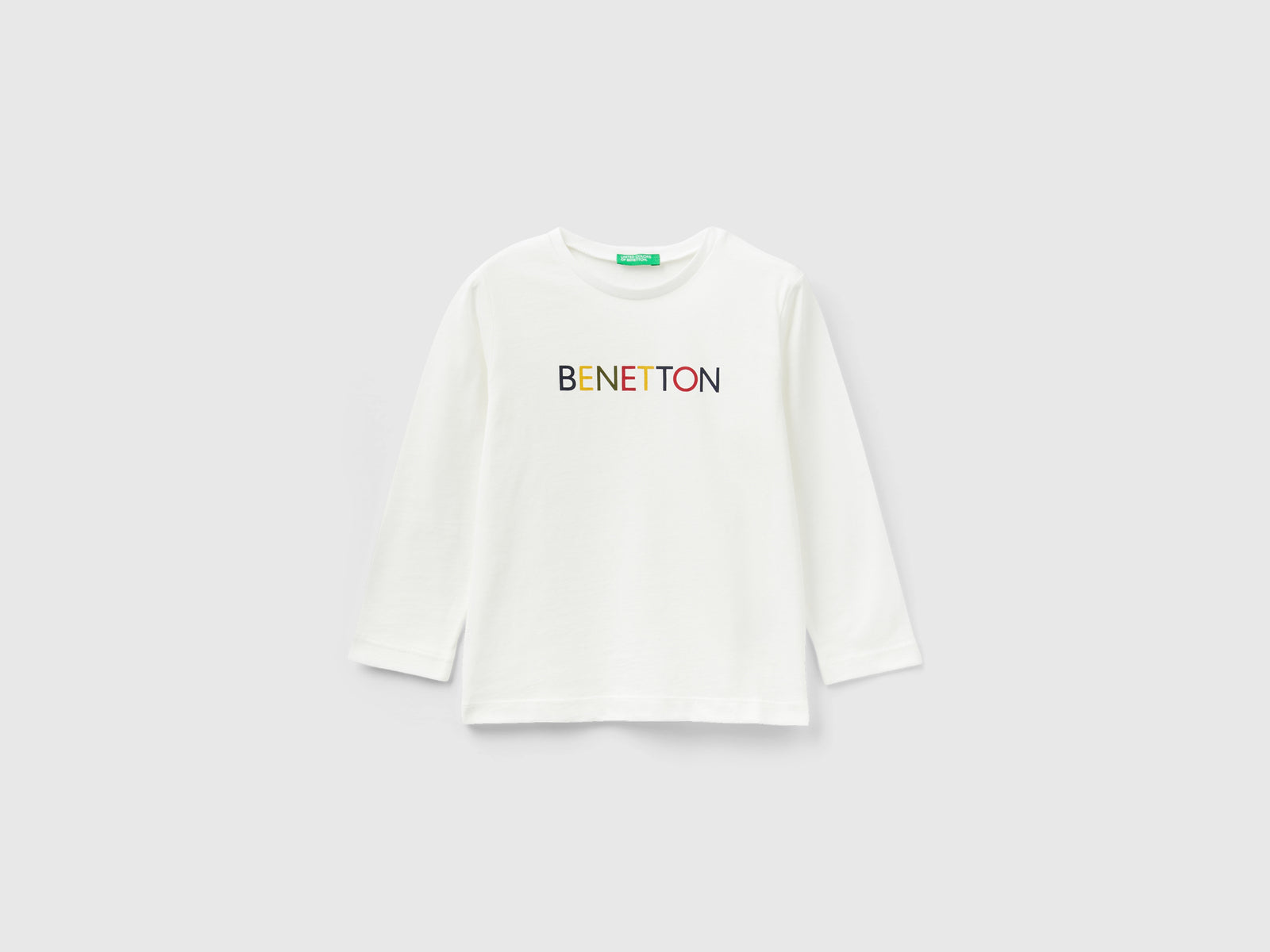 T-shirt manica lunga in cotone bio da bimbo bianco panna | Benetton Outlet