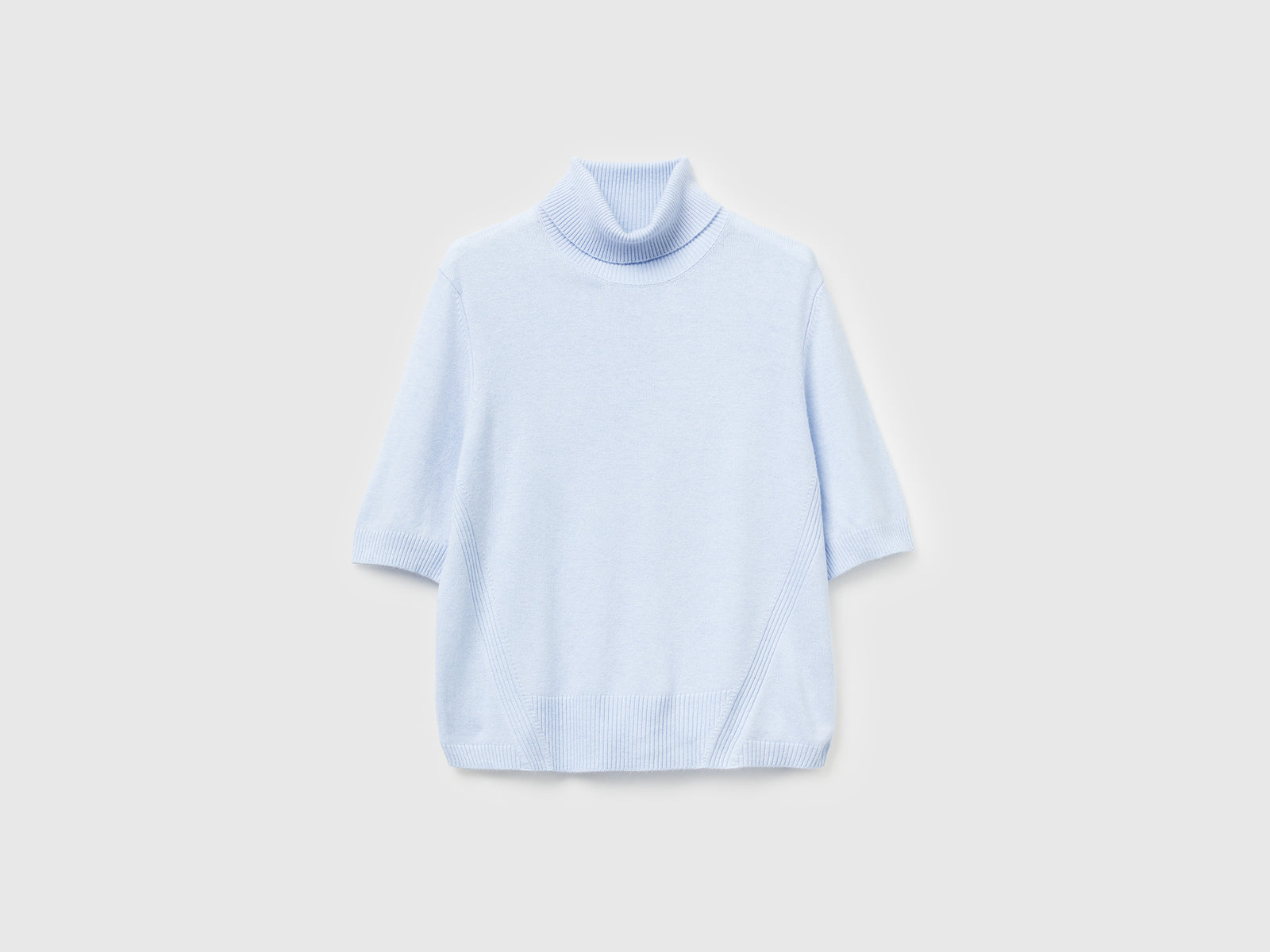 Dolcevita a manica corta in misto cashmere da donna azzurro | Benetton Outlet