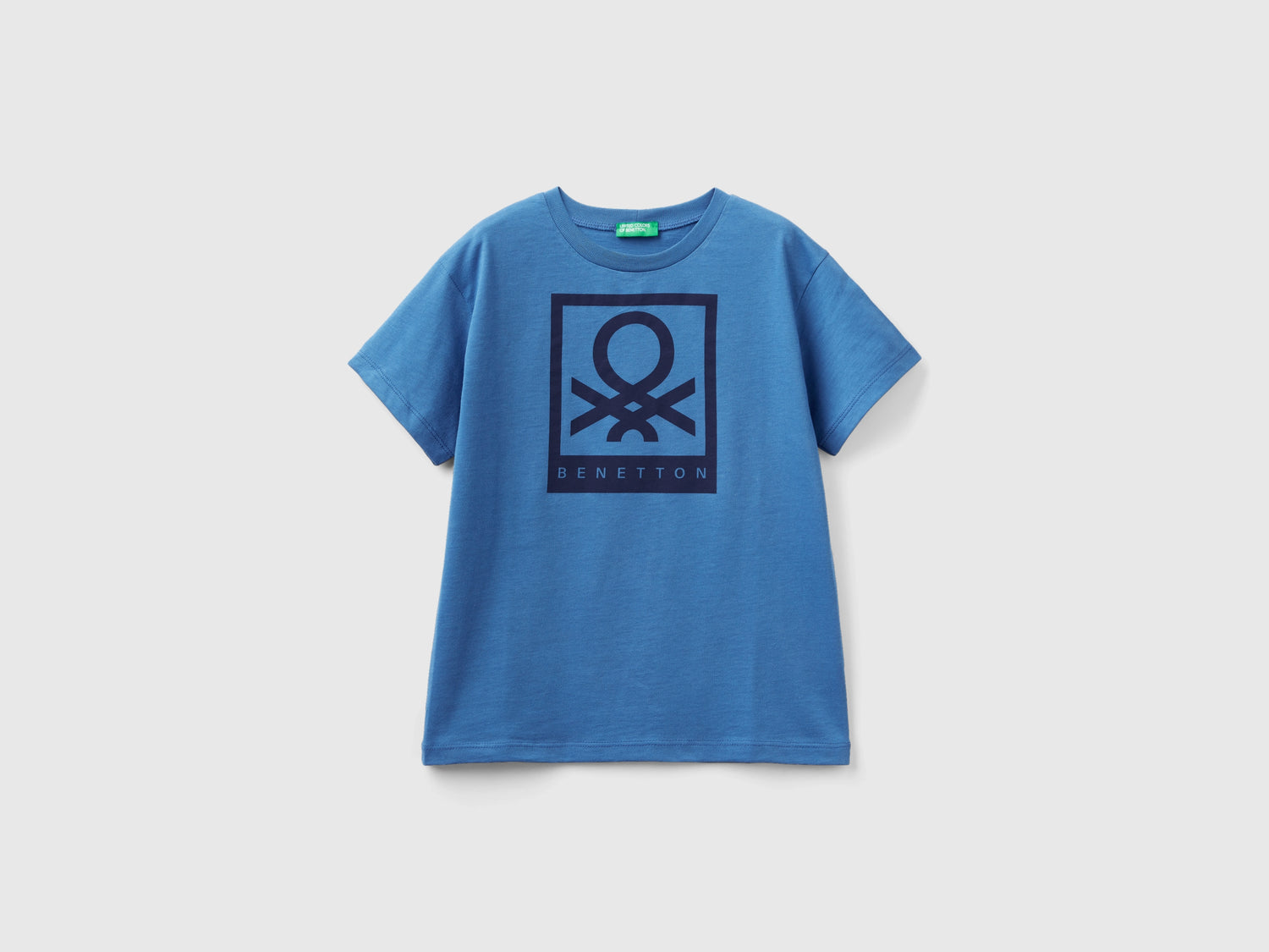T-shirt 100% cotone con logo da bambino blu | Benetton Outlet