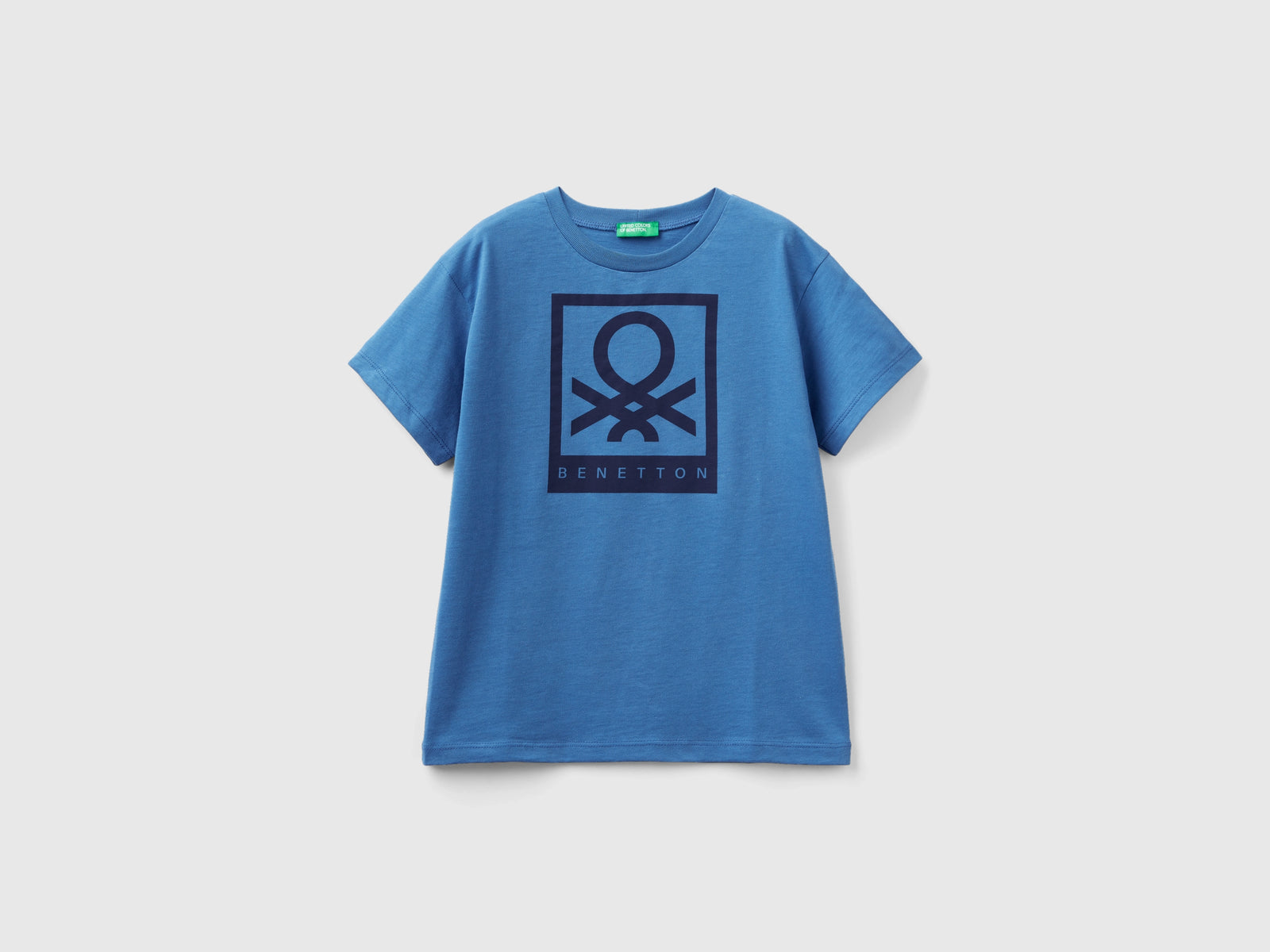 T-shirt 100% cotone con logo da bambino blu | Benetton Outlet