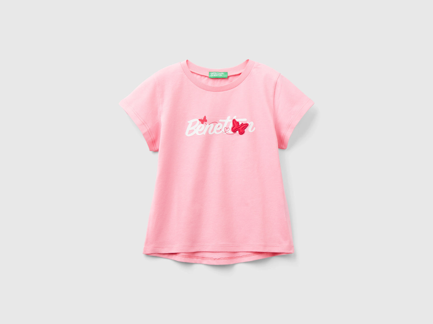 T-shirt in cotone bio con stampa logo da bimba rosa | Benetton Outlet