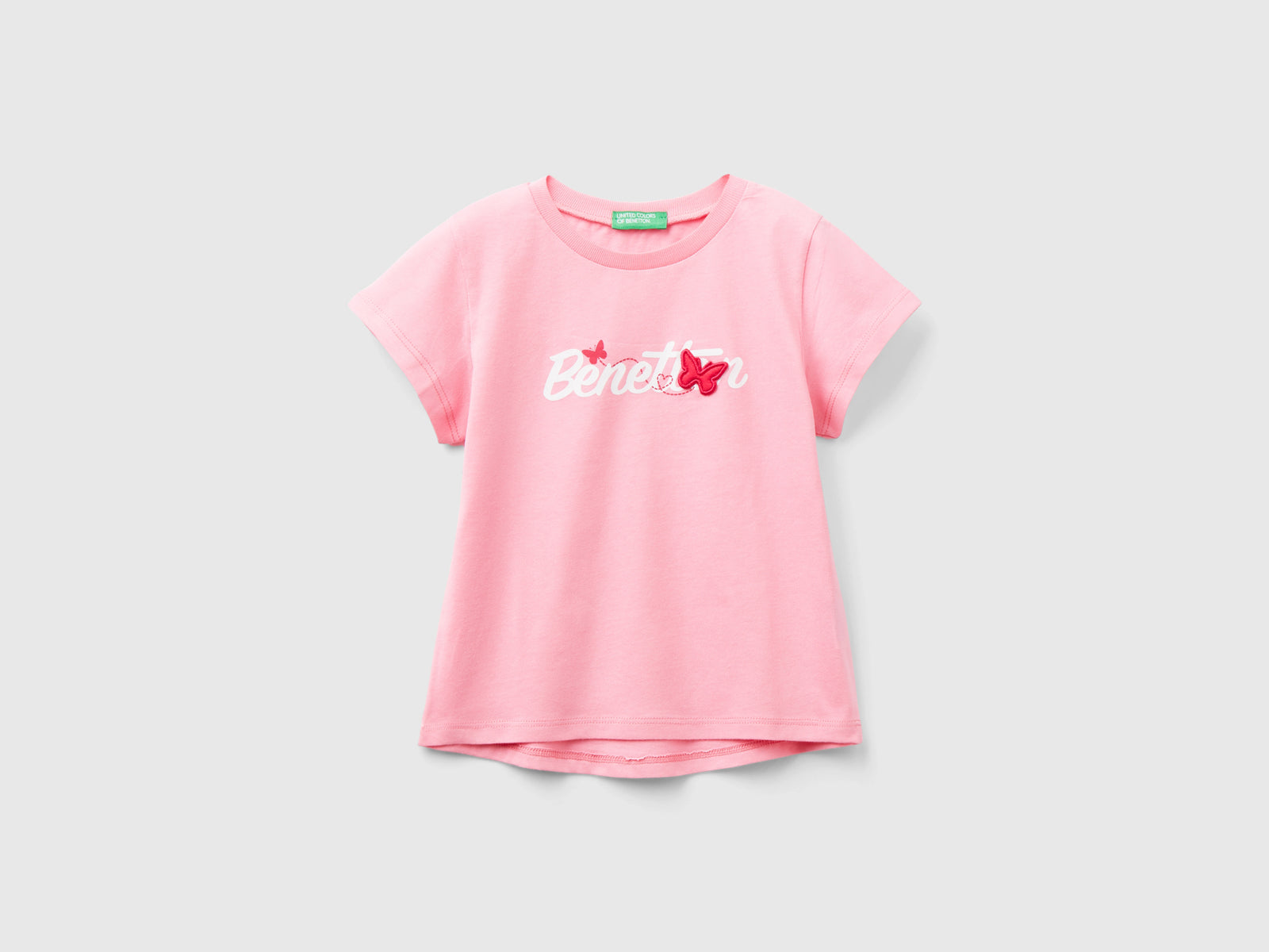 T-shirt in cotone bio con stampa logo da bimba rosa | Benetton Outlet