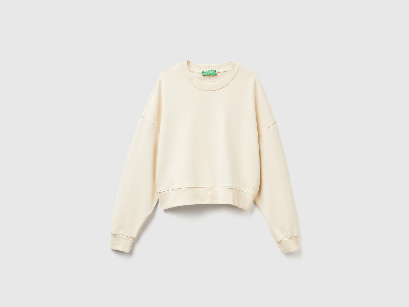 Felpa 100% cotone con stampa logo da donna bianco panna | Benetton Outlet