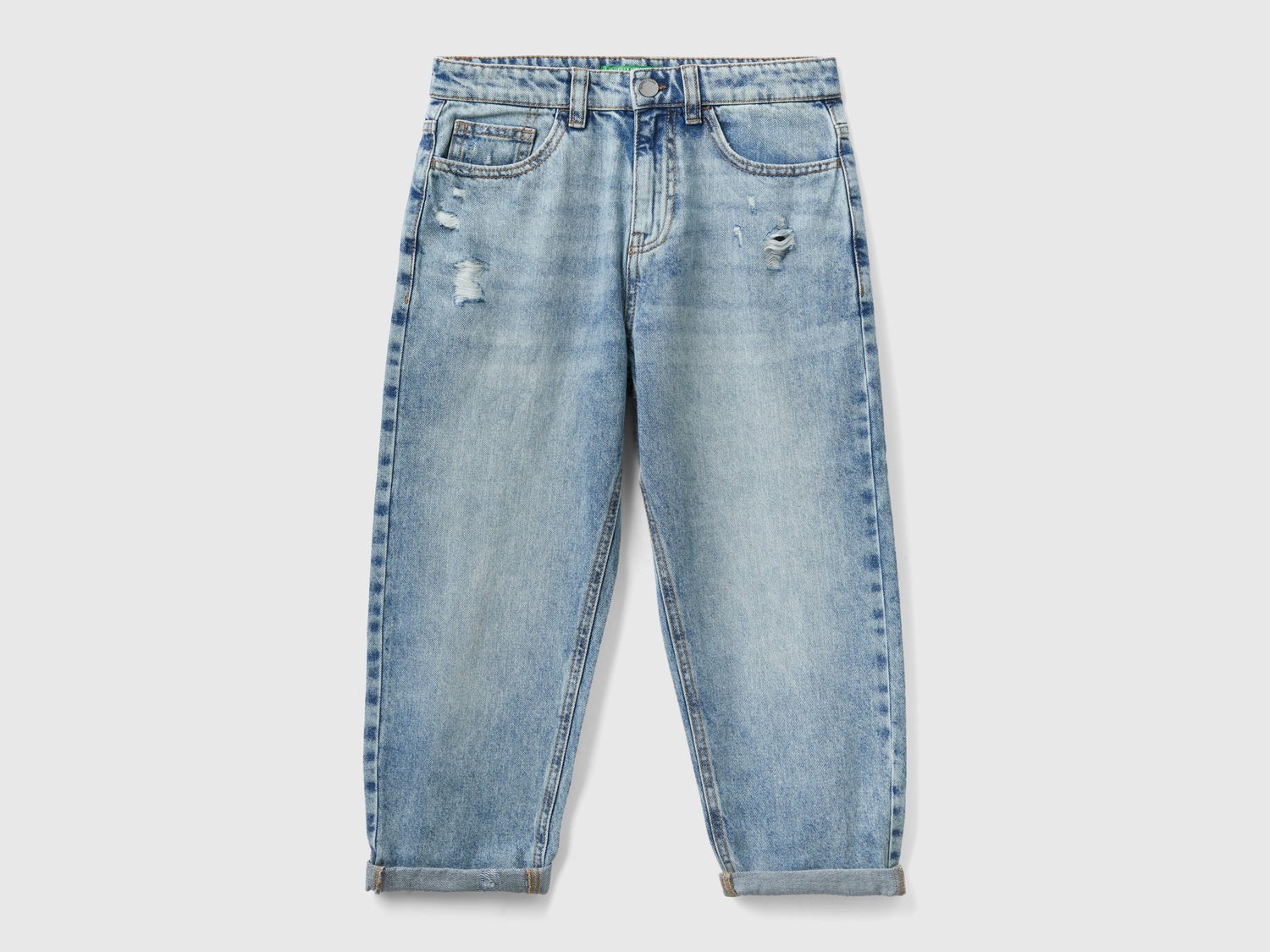 Jeans baloon fit con rotture da bambina azzurro | Benetton Outlet