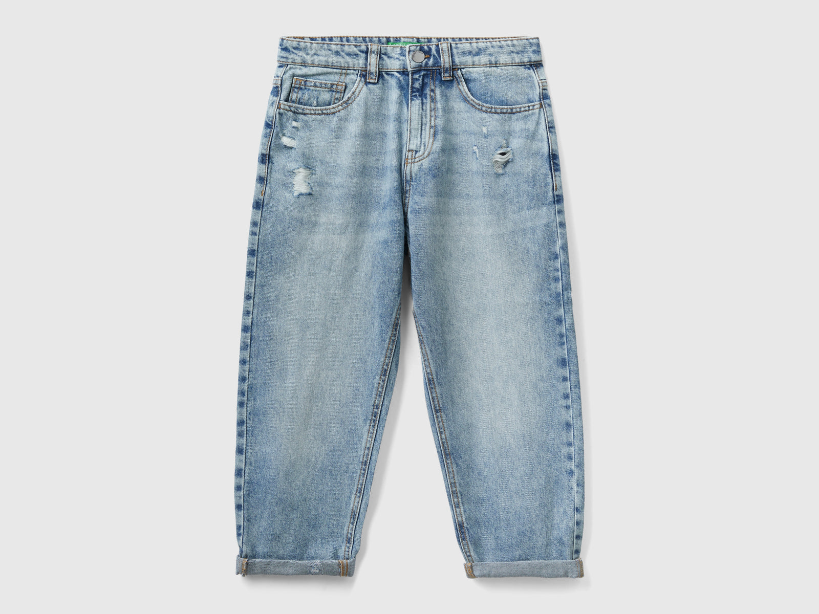 Jeans baloon fit con rotture da bambina azzurro | Benetton Outlet