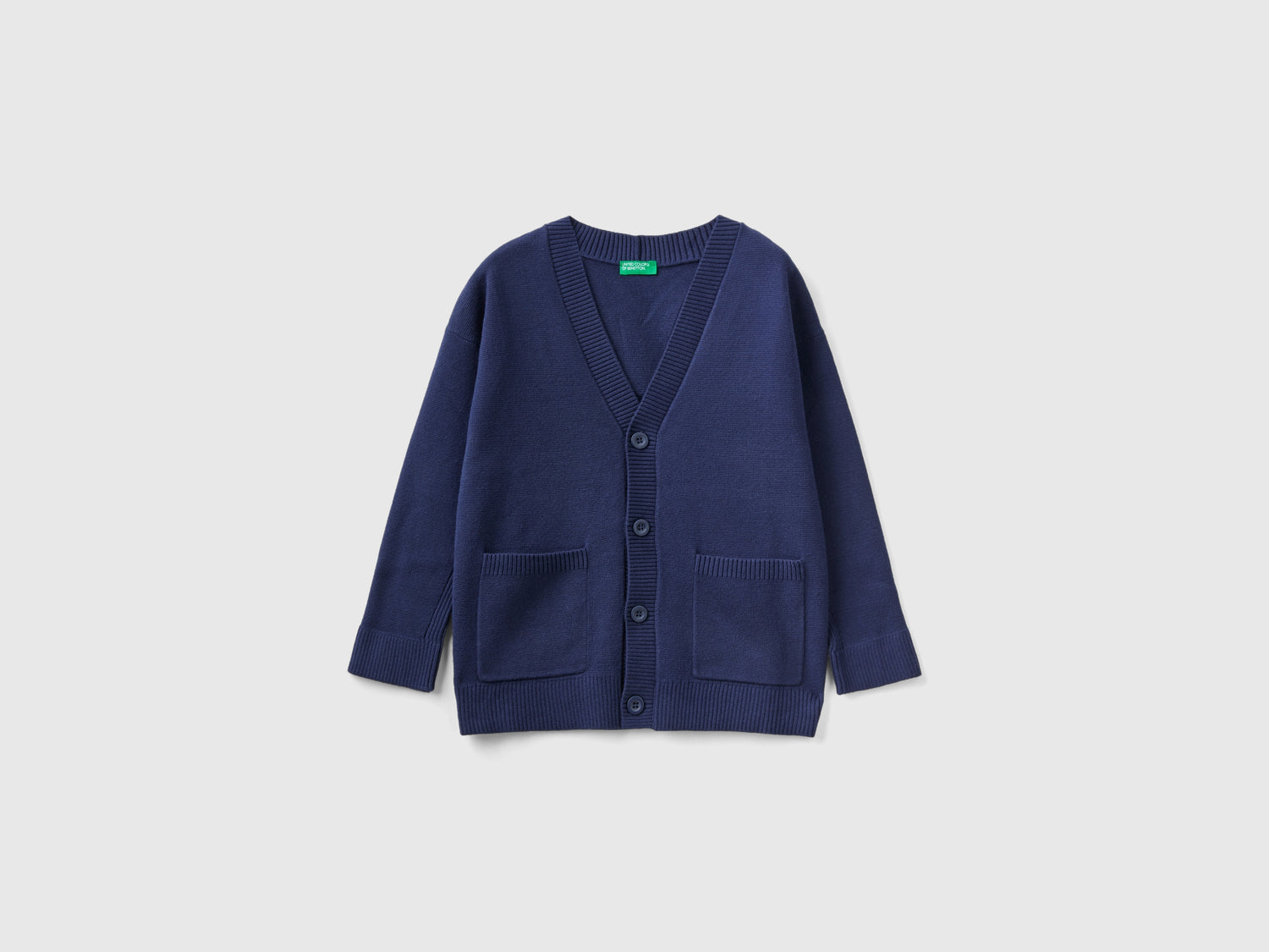 Cardigan scollo a V in cotone da bambino blu scuro | Benetton Outlet
