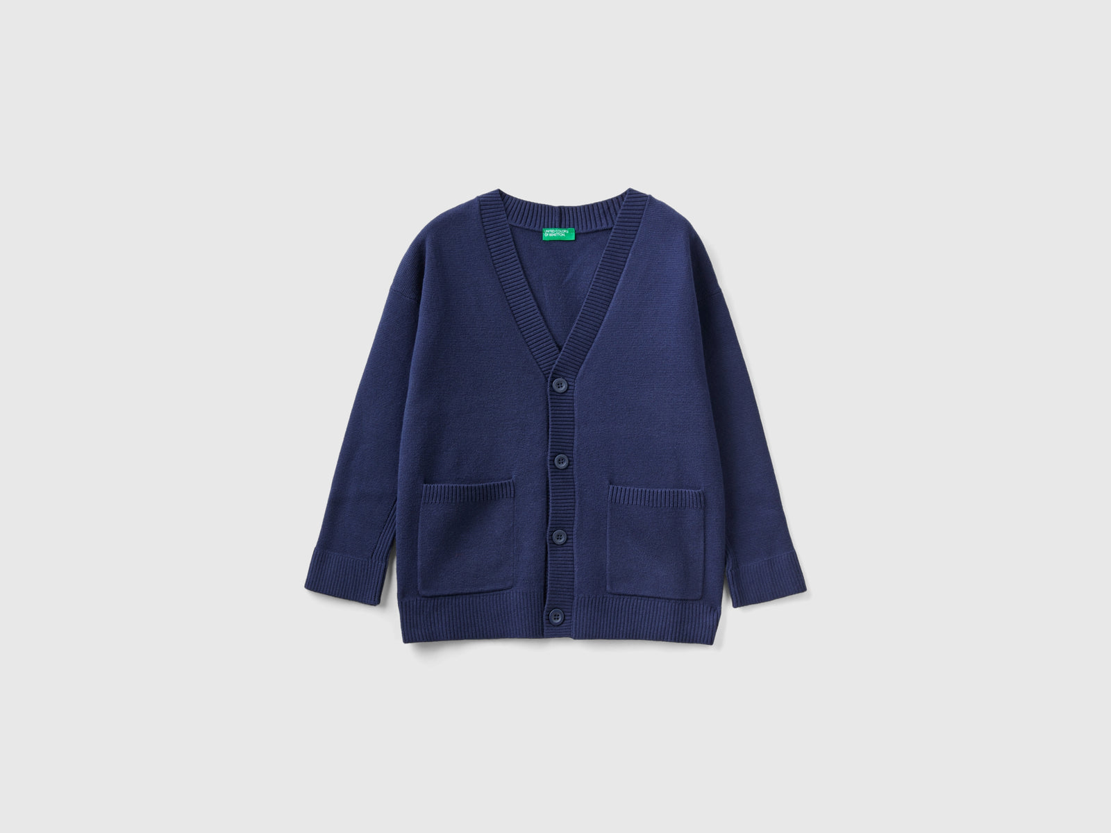 Cardigan scollo a V in cotone da bambino blu scuro | Benetton Outlet