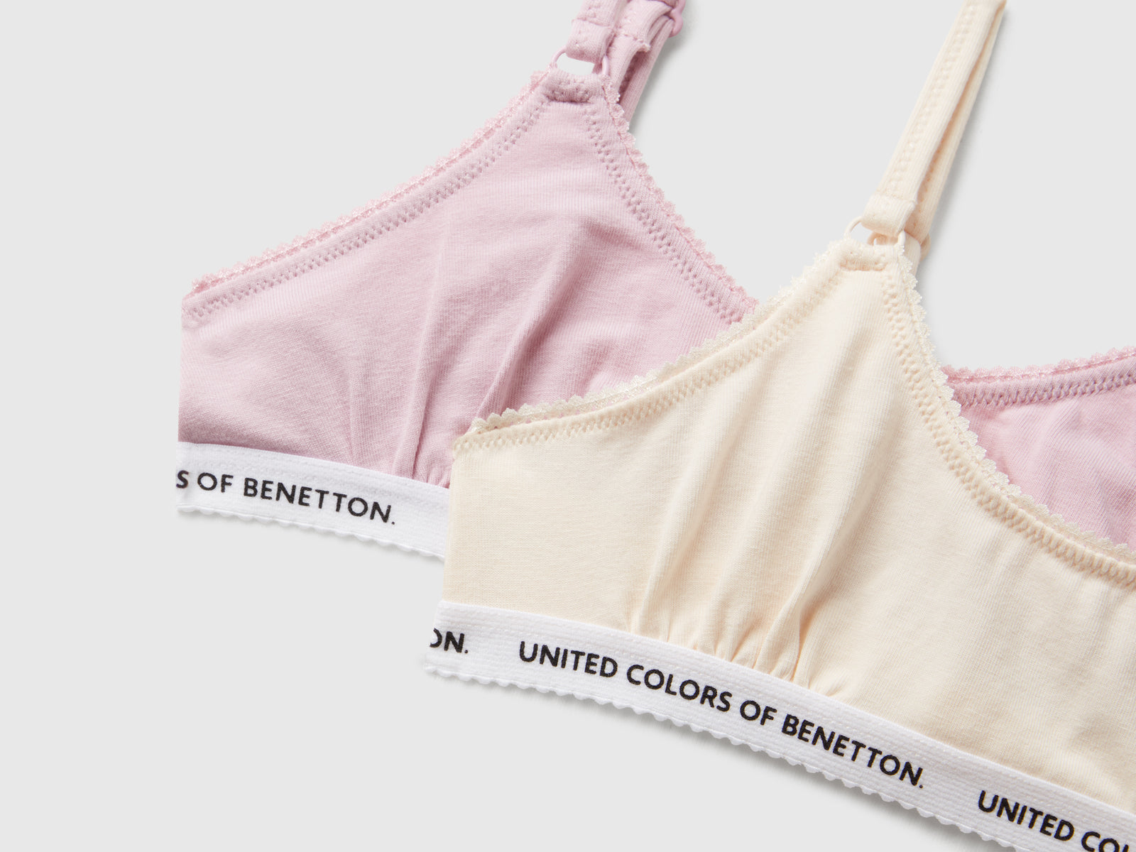 Due brassiere in cotone elasticizzato da bambina bianco panna 3 | Benetton Outlet