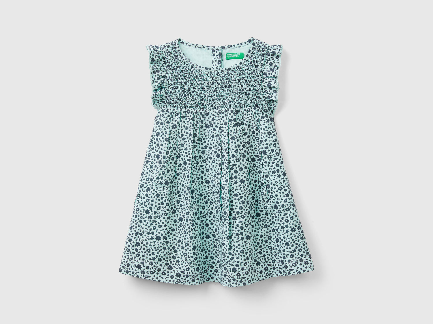 Abito a fiori in misto viscosa da bimba azzurro | Benetton Outlet