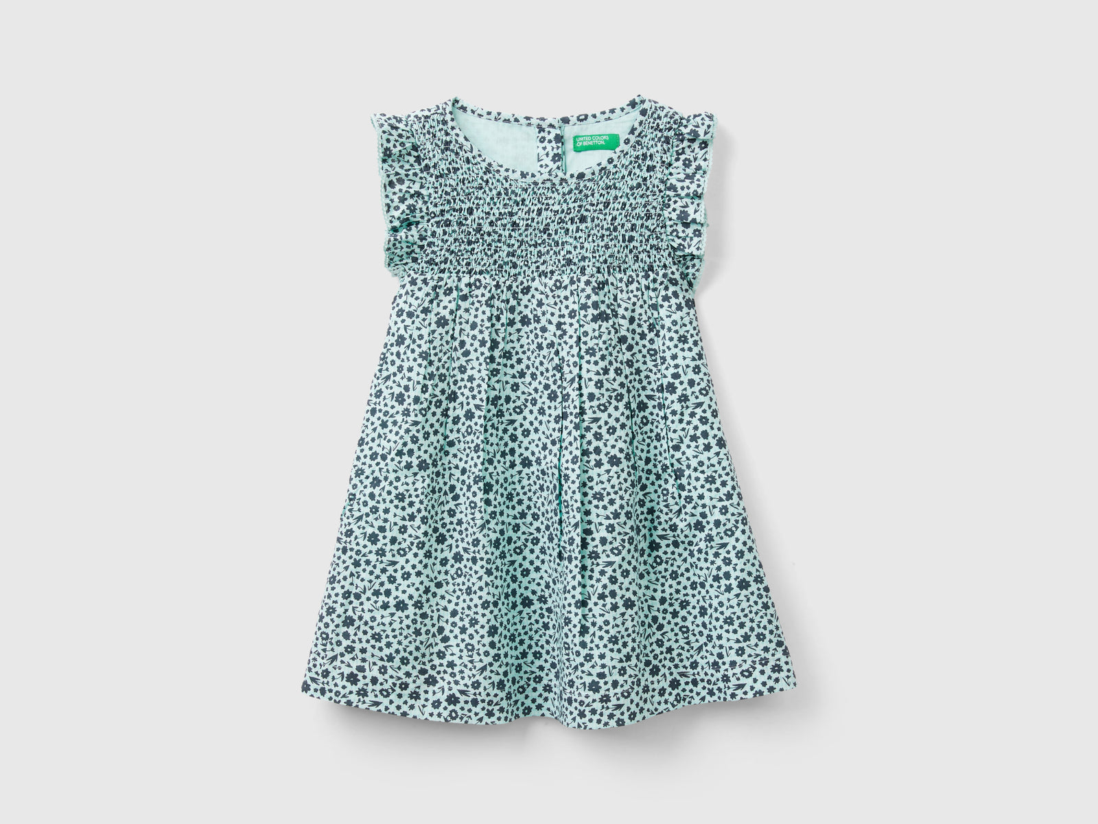Abito a fiori in misto viscosa da bimba azzurro | Benetton Outlet
