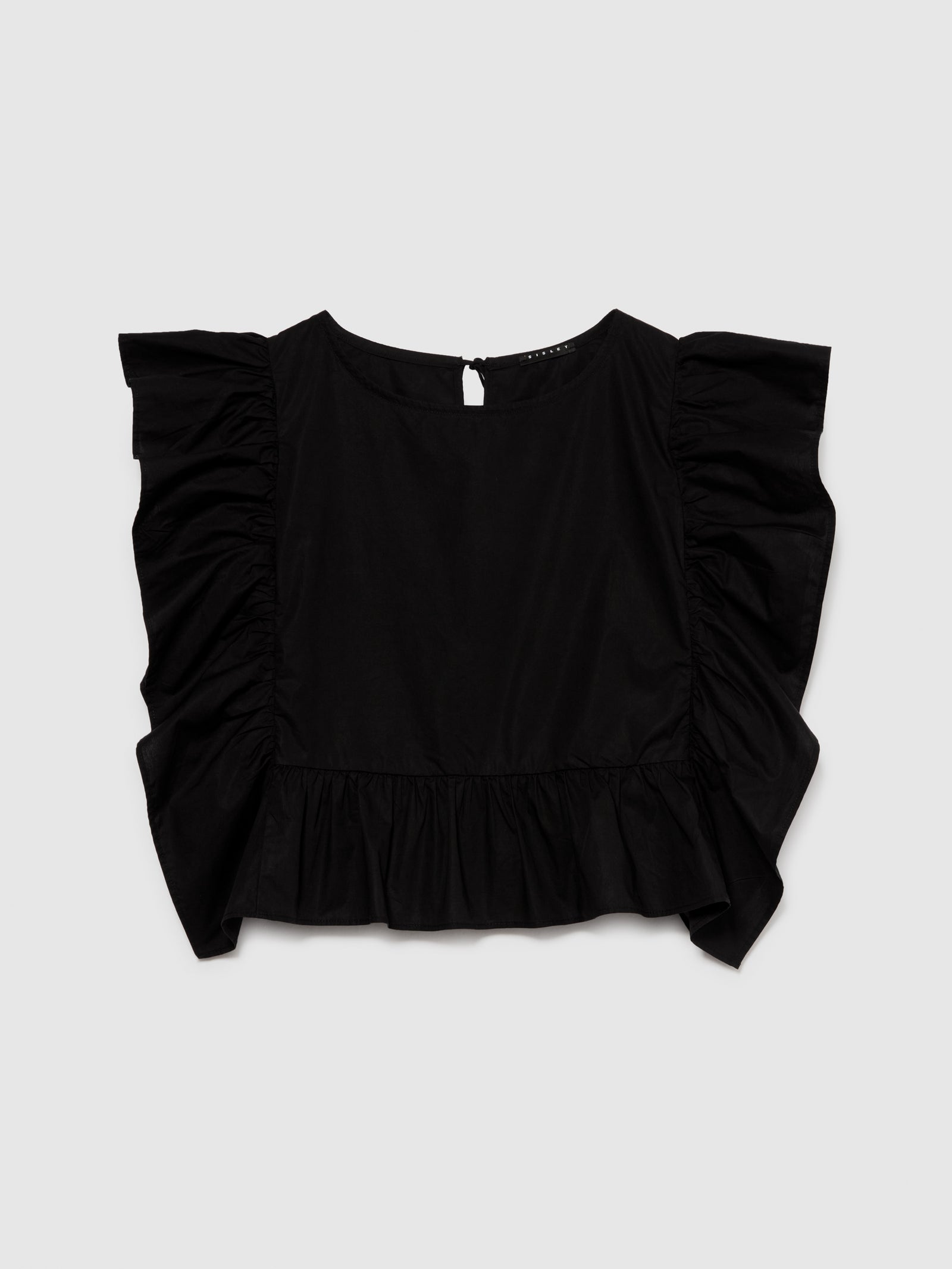 Blusa a rettangolo con rouches da donna nero | Sisley Outlet