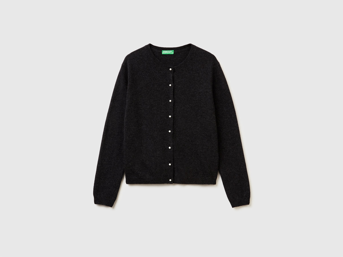 Cardigan antracite in pura lana Merino