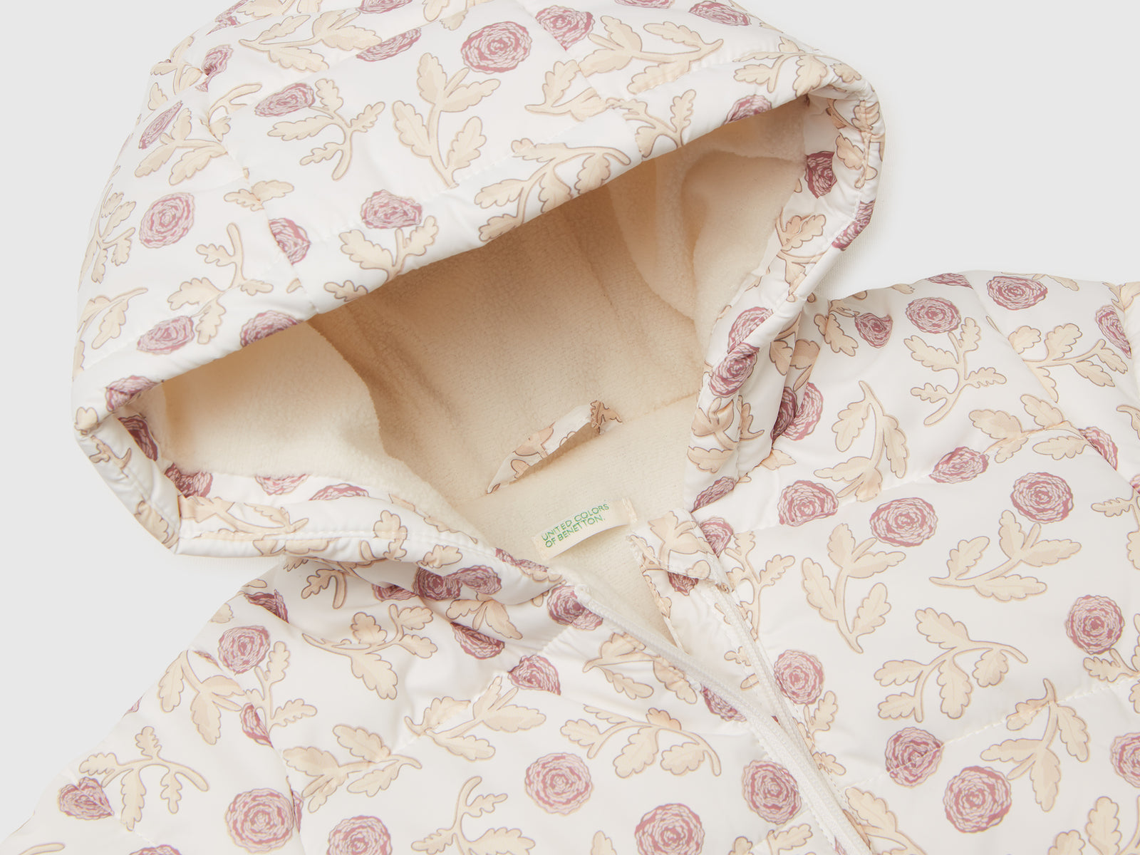 Giubbotto fantasia con zip e cappuccio da neonato bianco panna 3 | Benetton Outlet