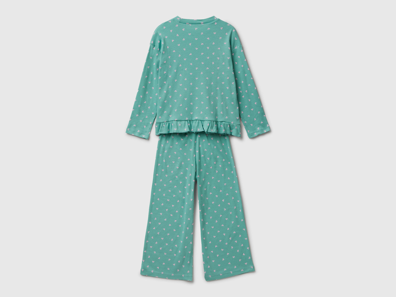 Pigiama con stampa cuori da bambina verde acqua 2 | Benetton Outlet