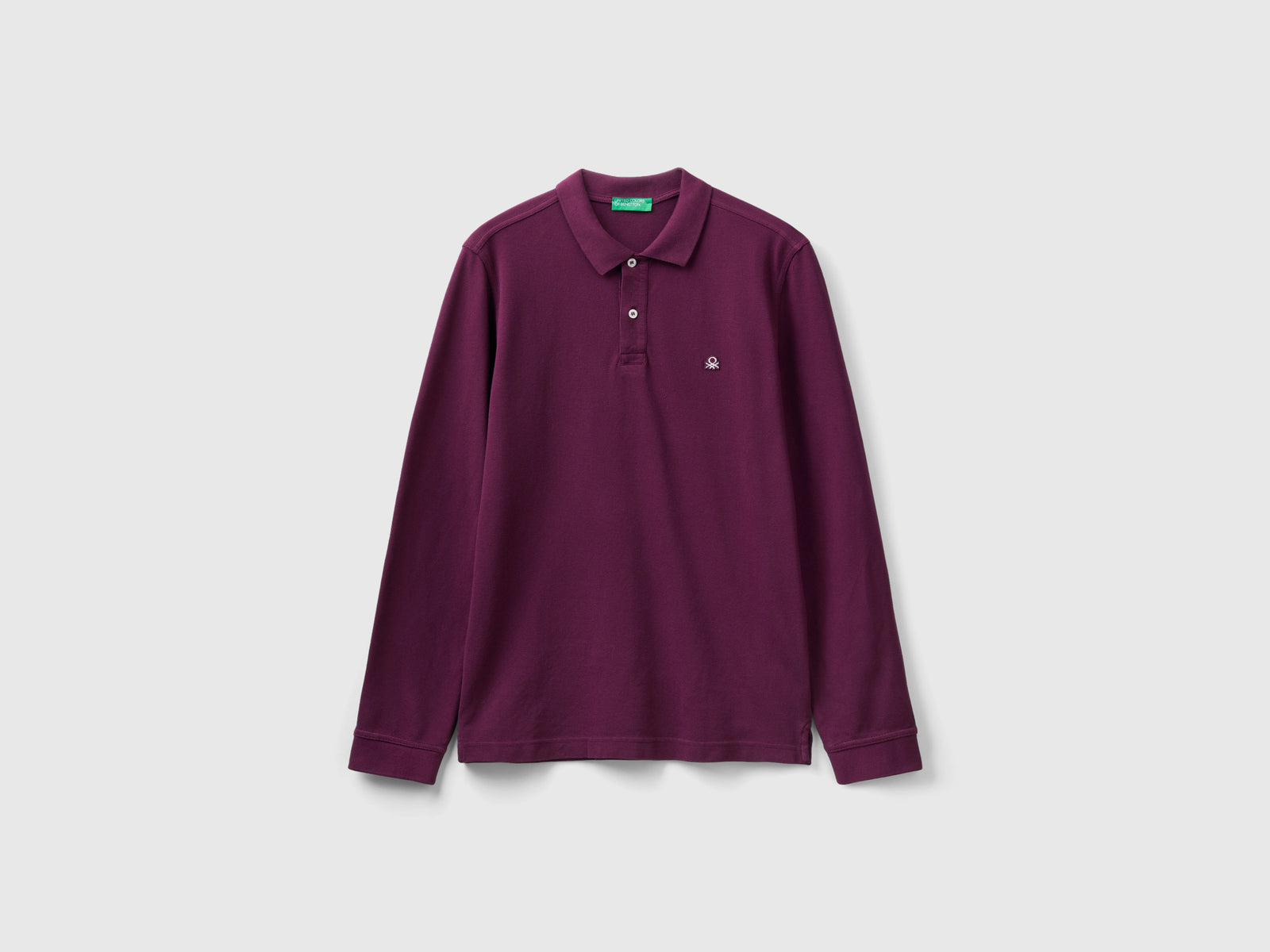 Polo a manica lunga 100% cotone da uomo bordeaux | Benetton Outlet
