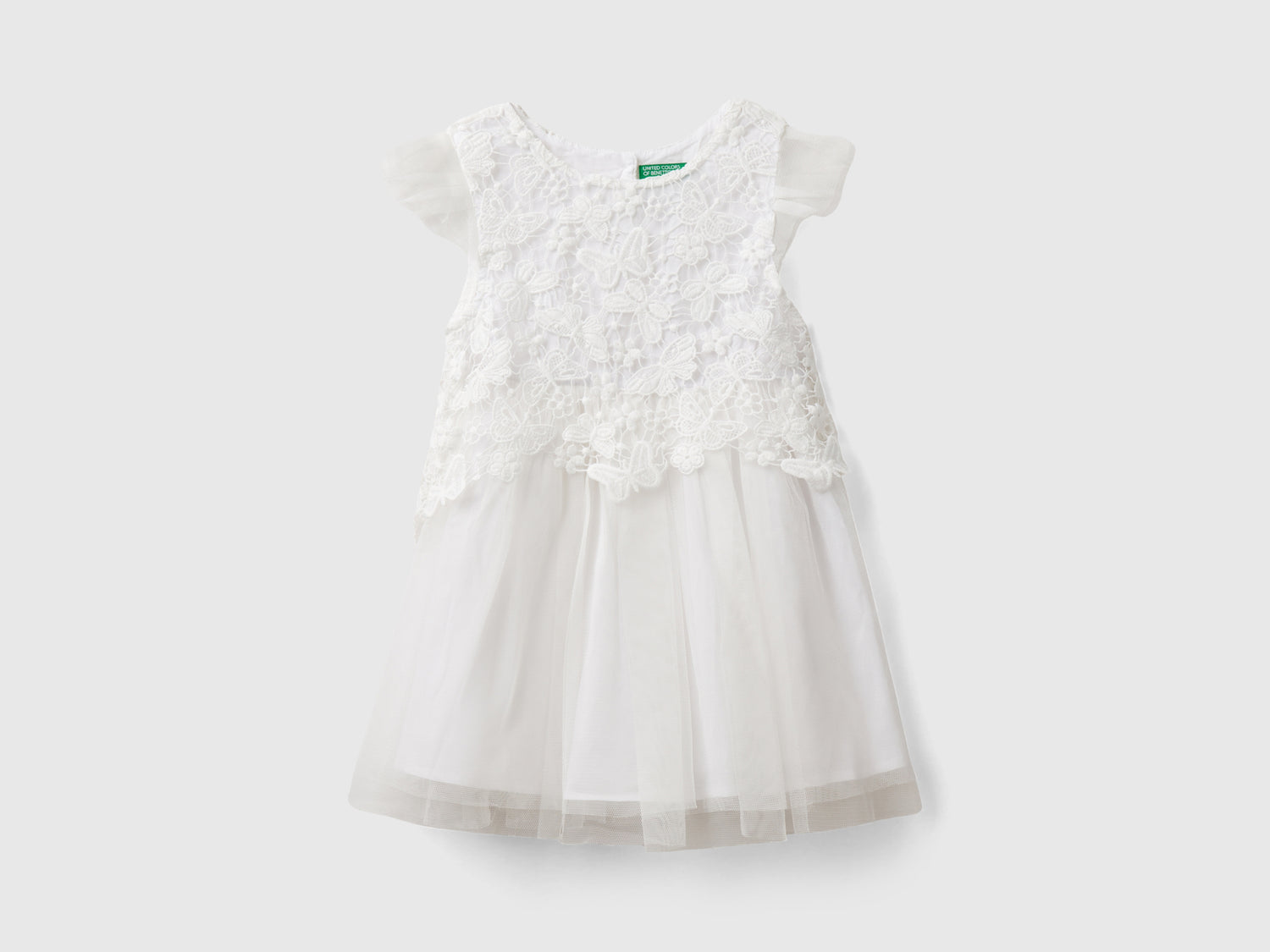 Abito in tulle e macramè da bimba bianco | Benetton Outlet