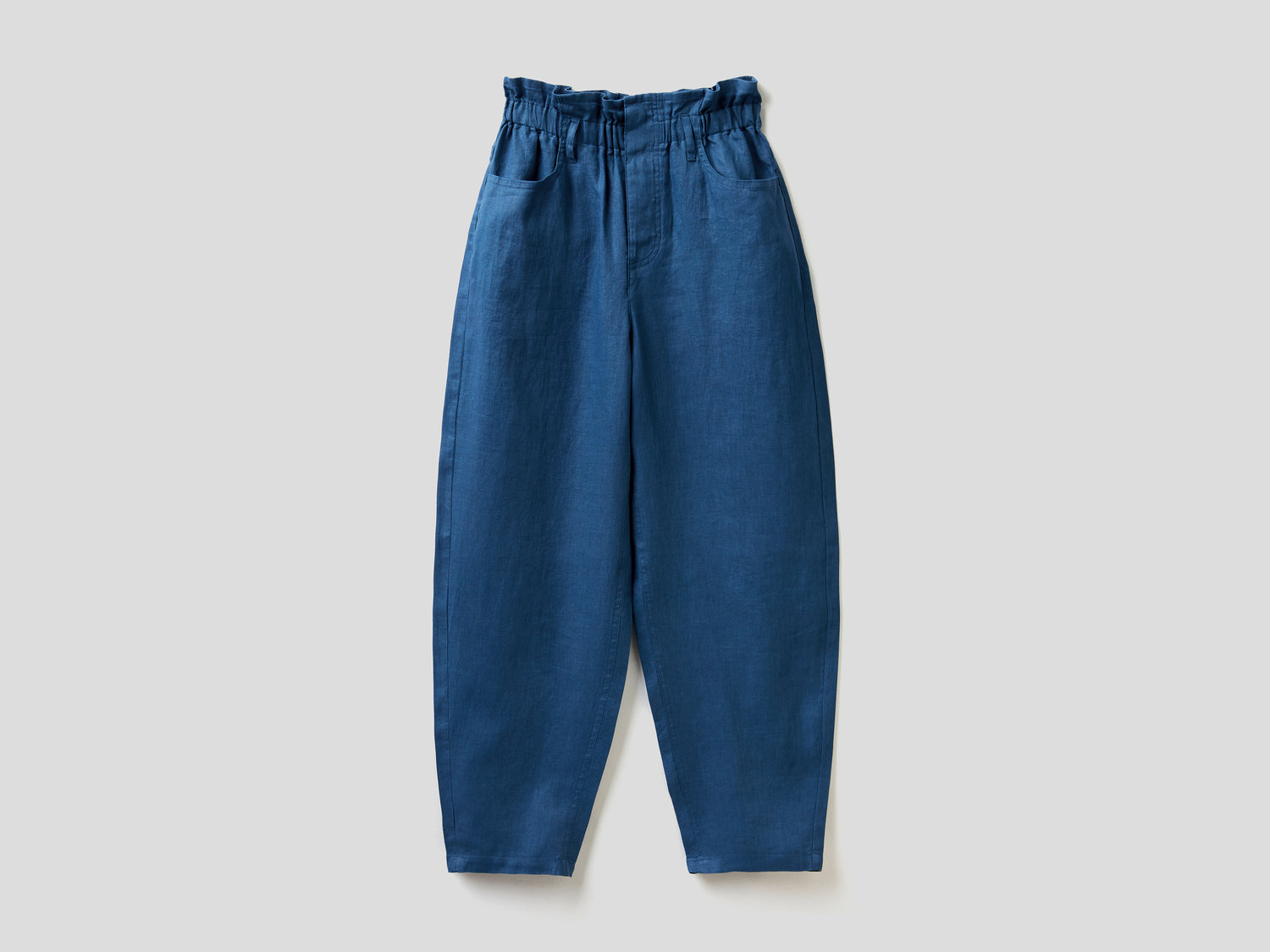 Pantaloni in puro lino con vita arricciata da donna avio | Benetton Outlet