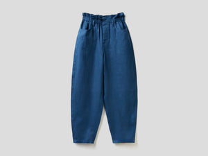 Pantaloni in puro lino con vita arricciata