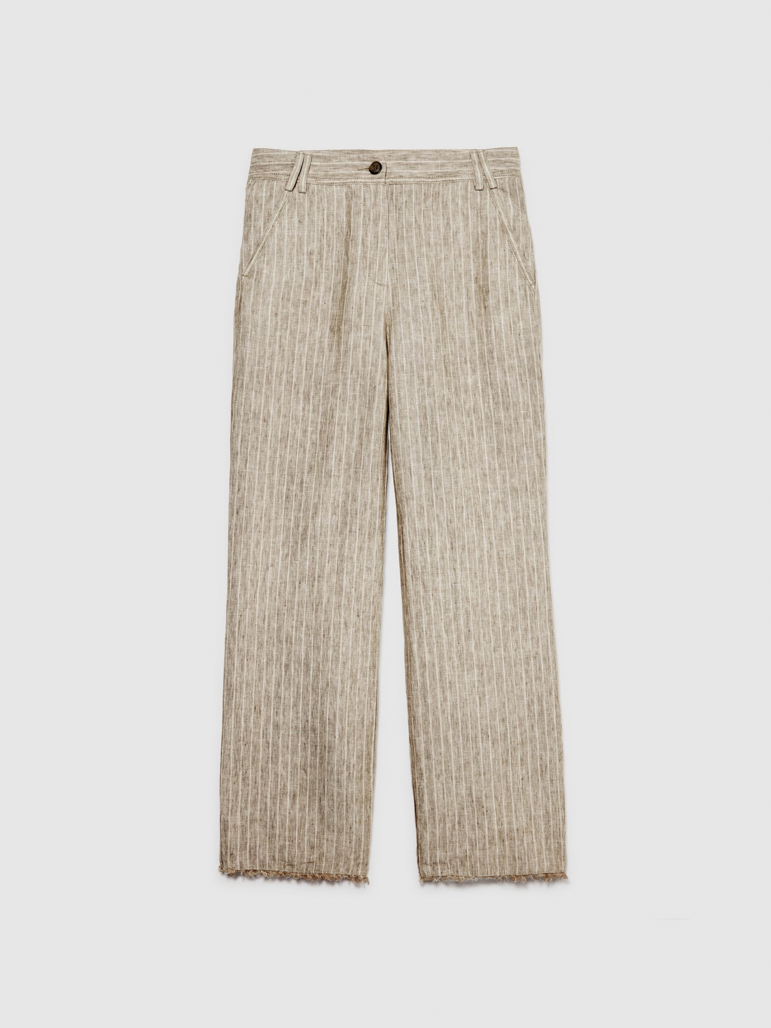 Pantaloni gessati 100% lino da donna beige | Sisley Outlet