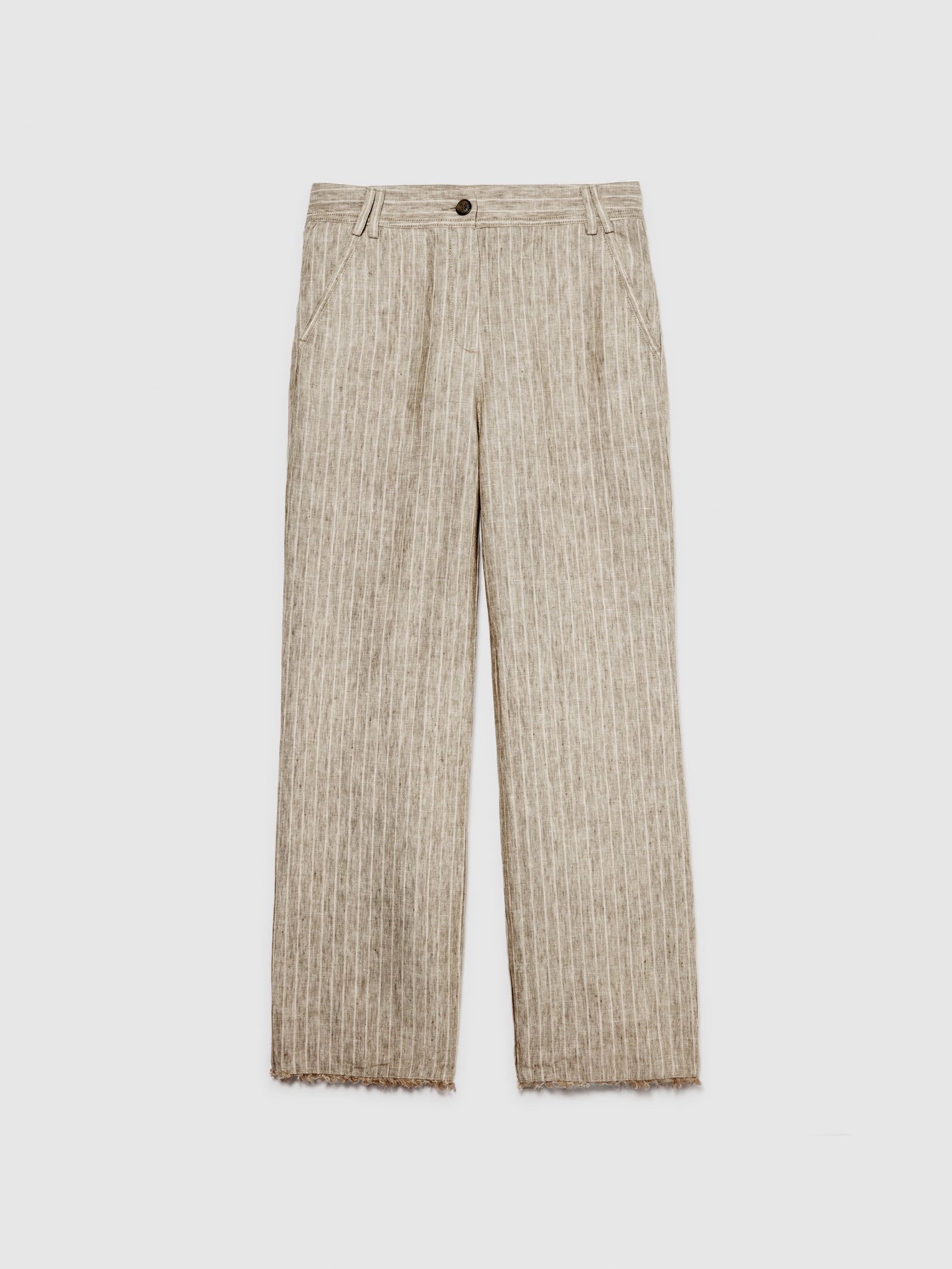 Pantaloni gessati 100% lino da donna beige | Sisley Outlet