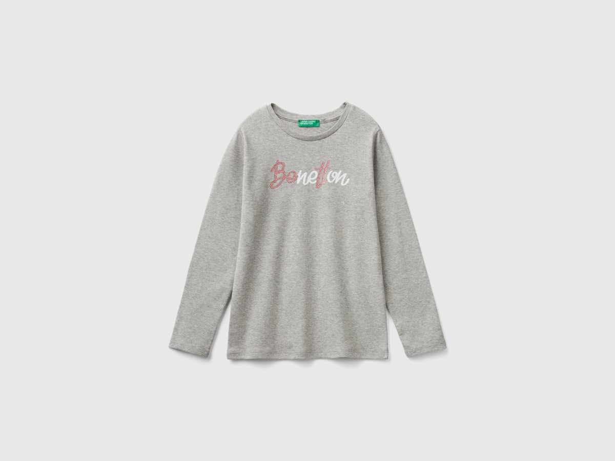 T-shirt manica lunga con stampa glitter