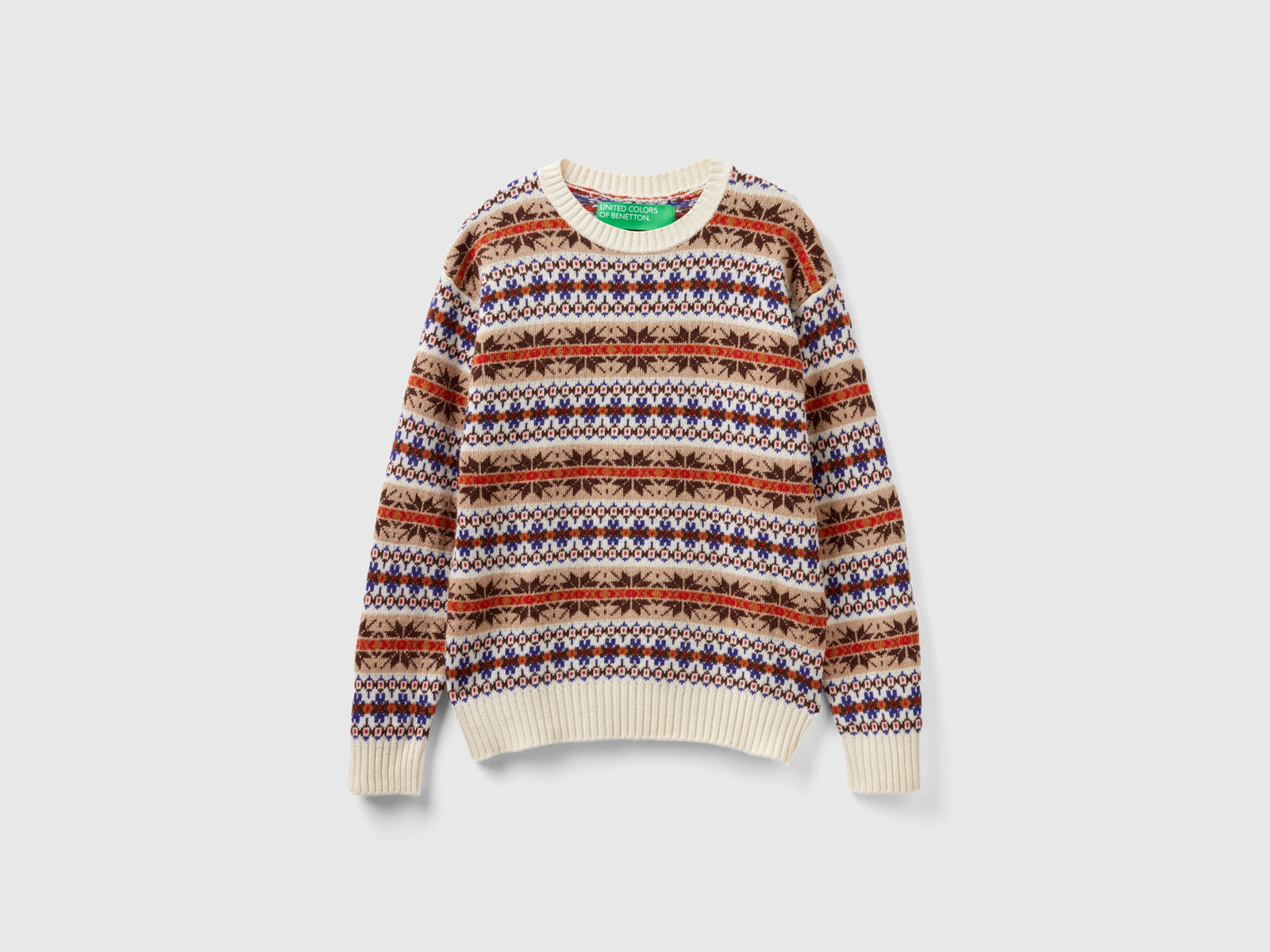 Maglia jacquard in misto lana da uomo bianco panna | Benetton Outlet