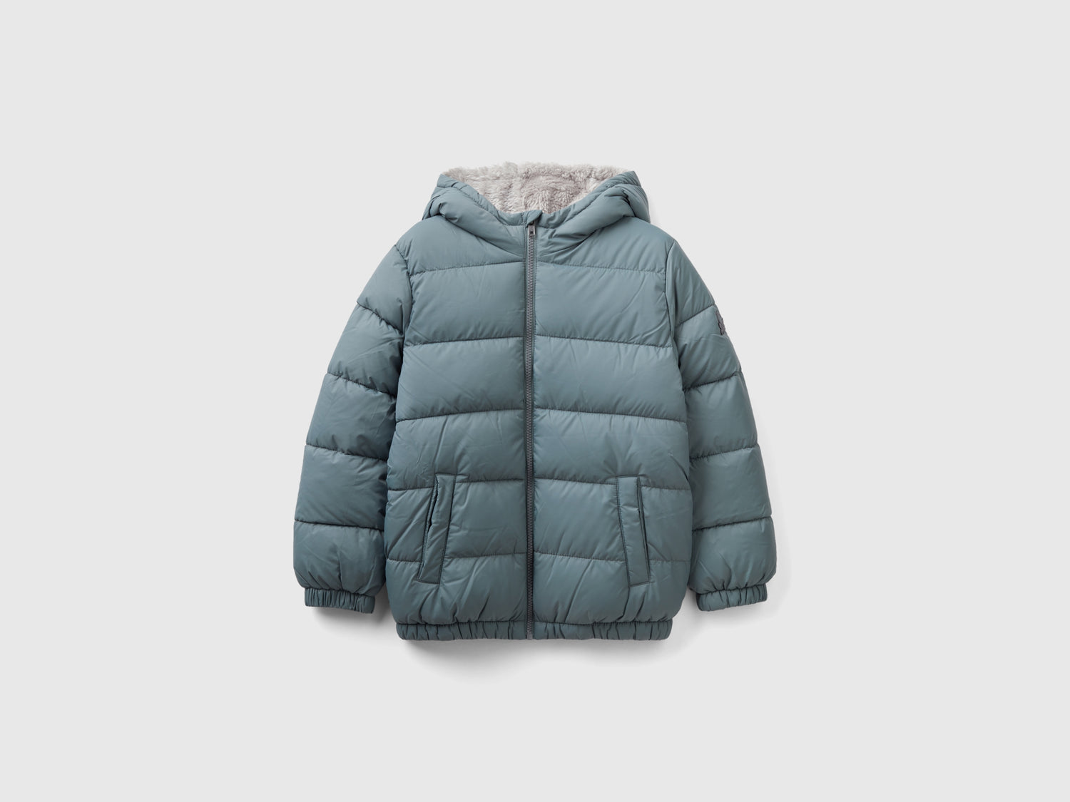 Giubbotto imbottito con interno orsetto da bambino grigio scuro | Benetton Outlet
