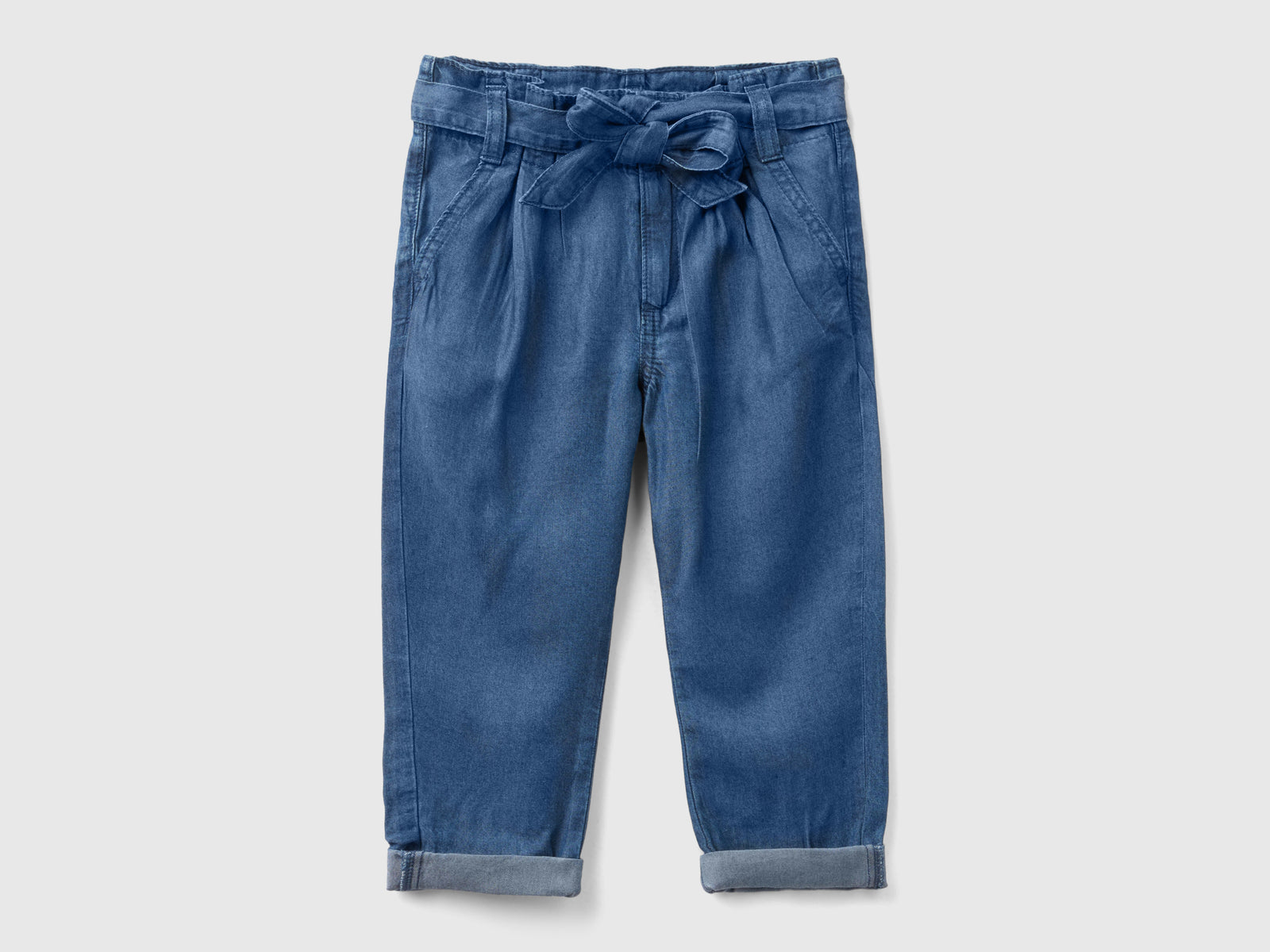Pantaloni paperbag con cintura da bimba blu | Benetton Outlet