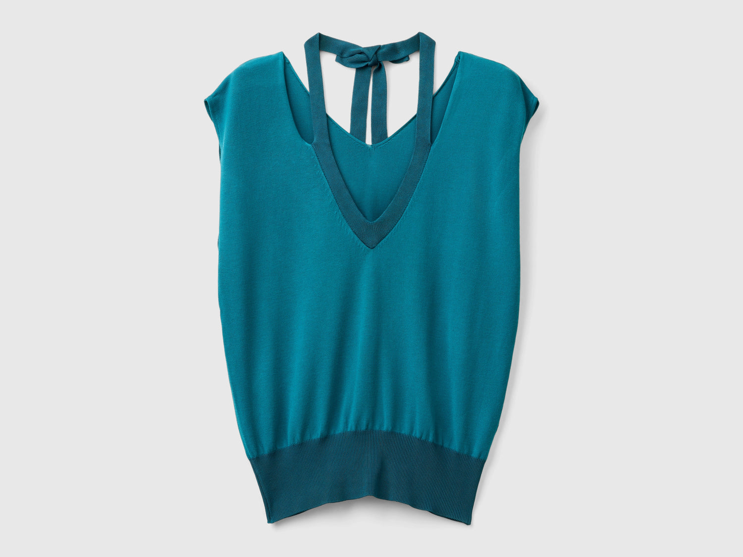 Maglia fluida con scollo a V e lacetti da donna verde scuro | Benetton Outlet
