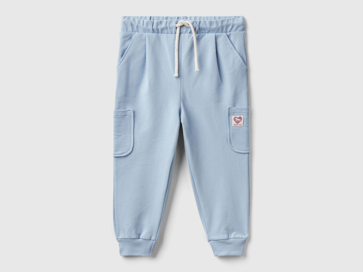 Joggers in felpa di cotone bio stretch da bimba celeste | Benetton Outlet