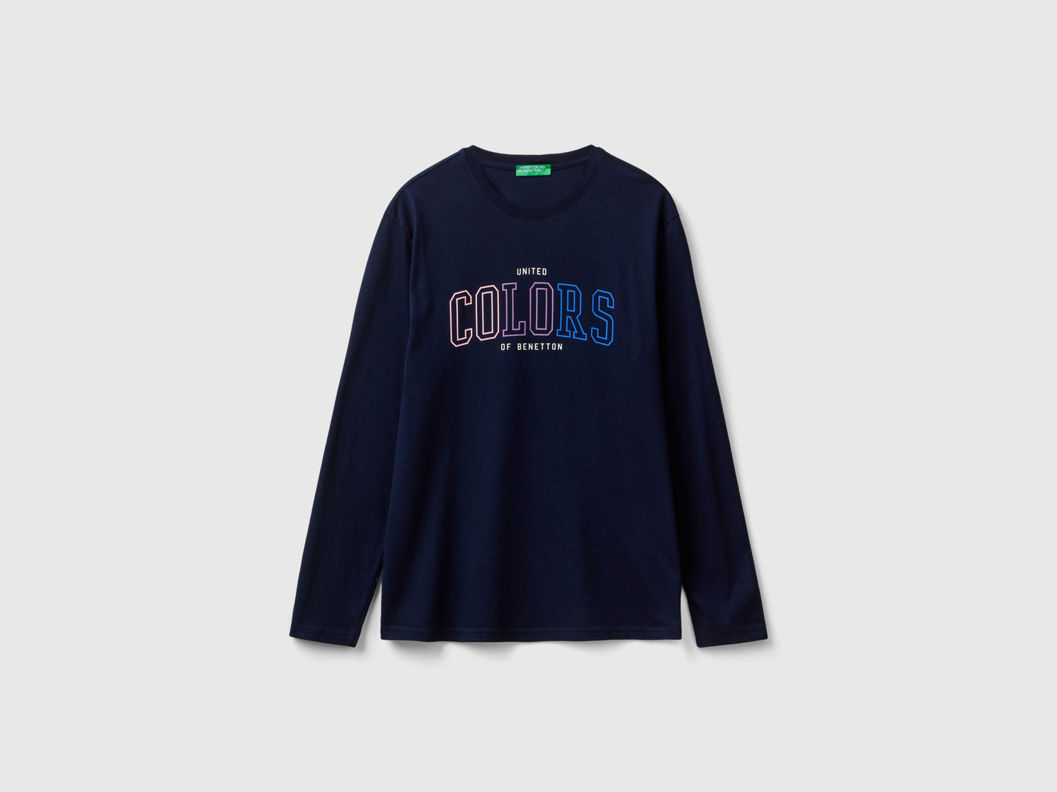 Maglietta manica lunga con stampa logo da uomo blu scuro | Benetton Outlet