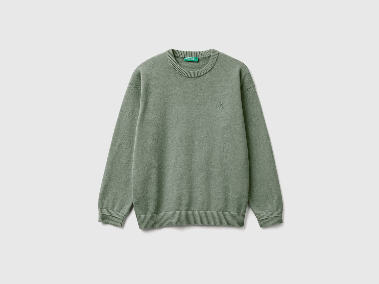 Maglia girocollo 100% cotone da bambino verde militare | Benetton Outlet