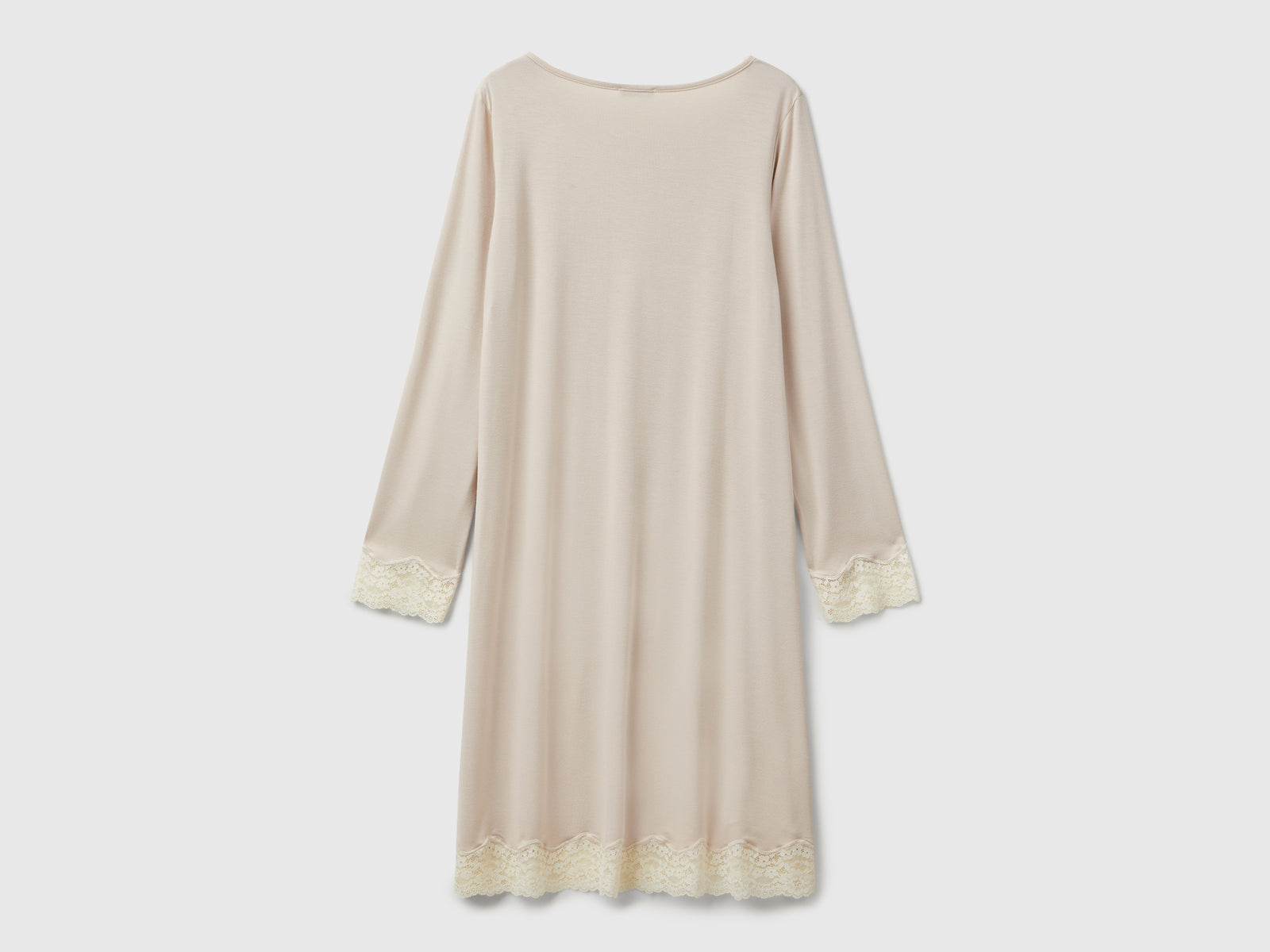Camicia da notte fluida con pizzo da donna beige 2 | Benetton Outlet