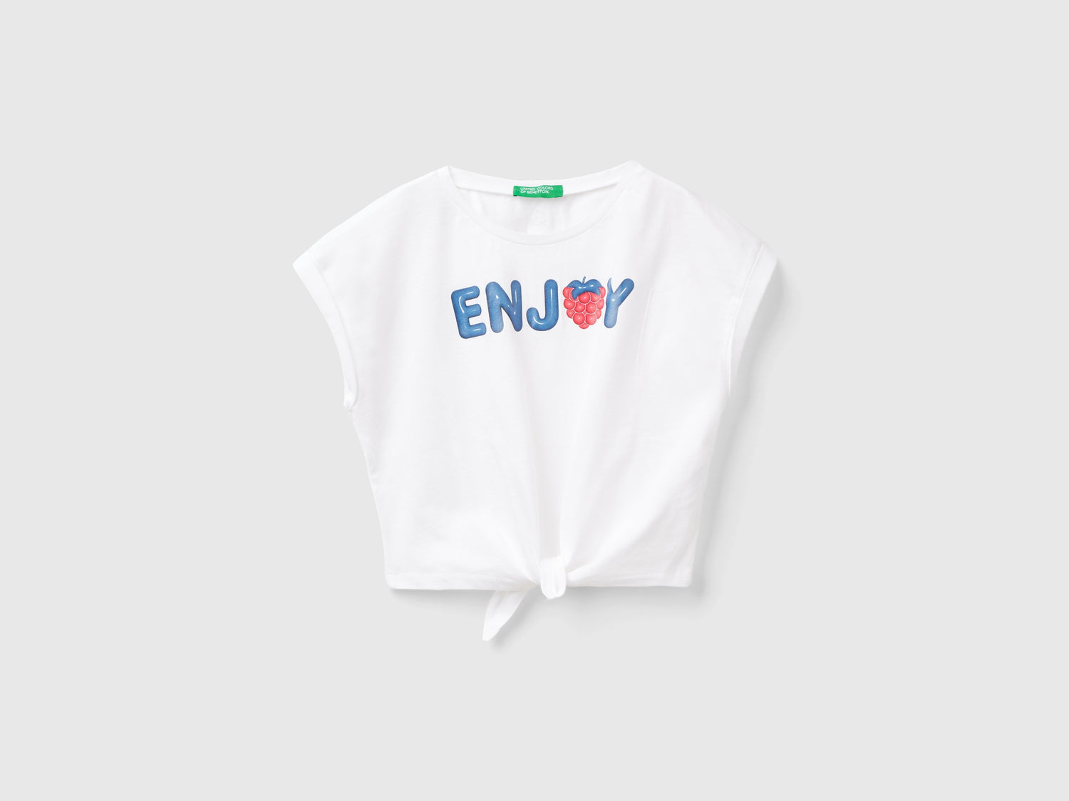 T-shirt con stampa e nodo da bambina bianco | Benetton Outlet