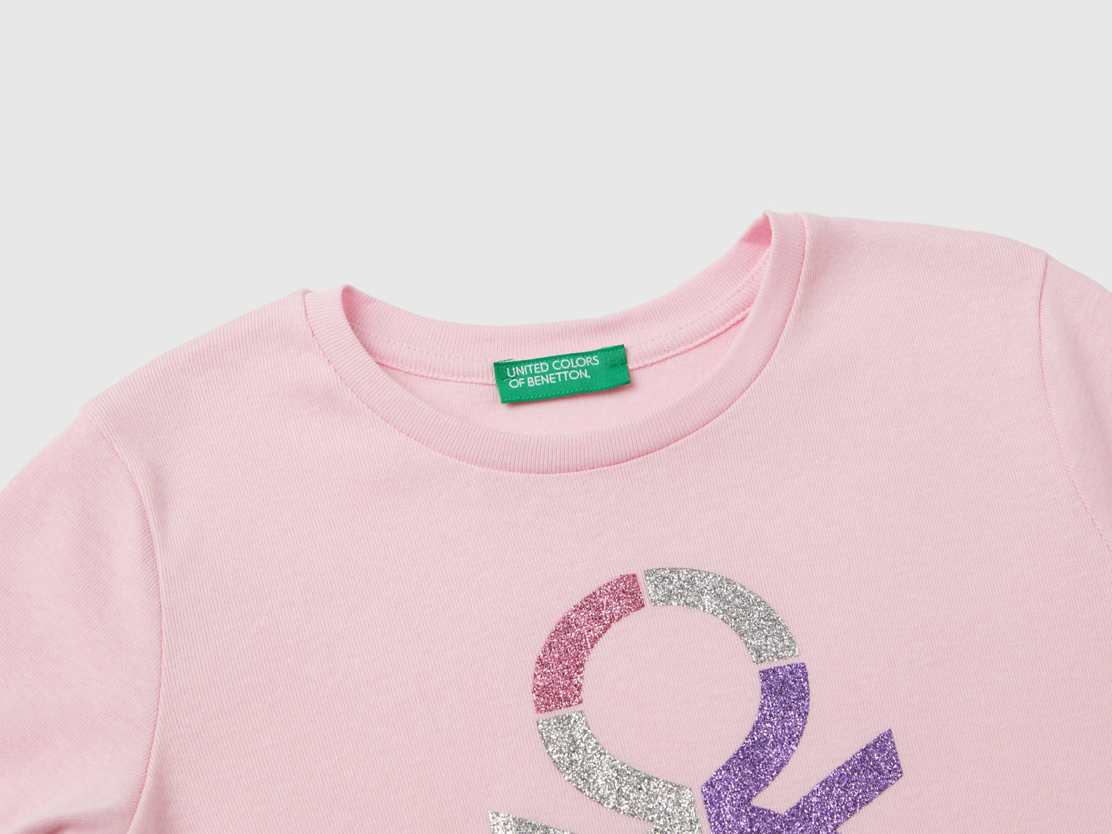 T-shirt manica lunga con stampa glitter da bambina rosa 3 | Benetton Outlet