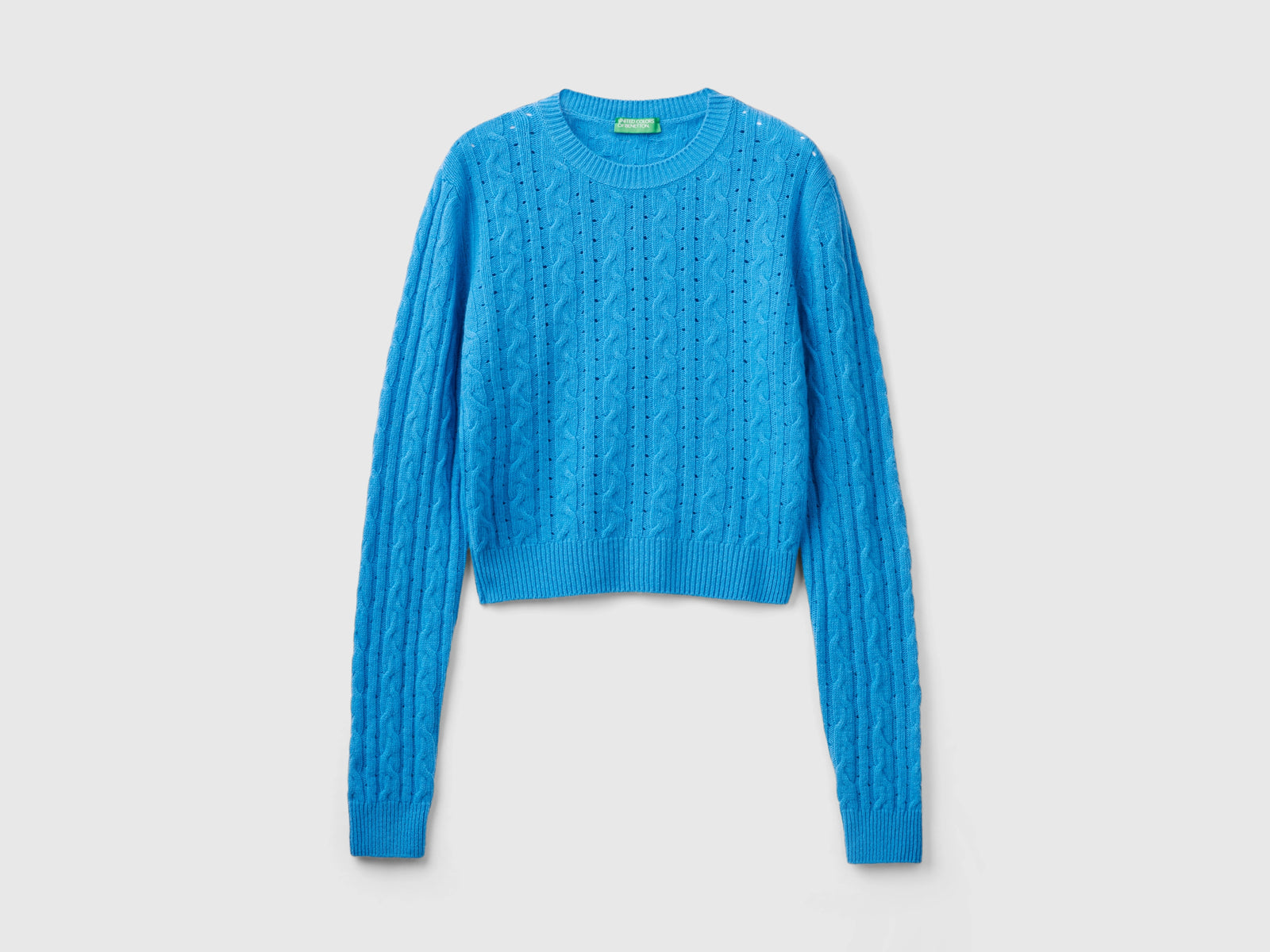 Maglia cropped con trecce e trafori da donna azzurro | Benetton Outlet