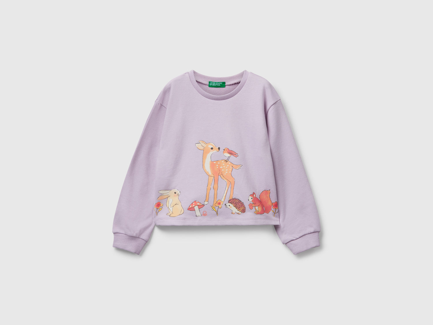 Felpina con stampa animaletti da bimba lavanda | Benetton Outlet