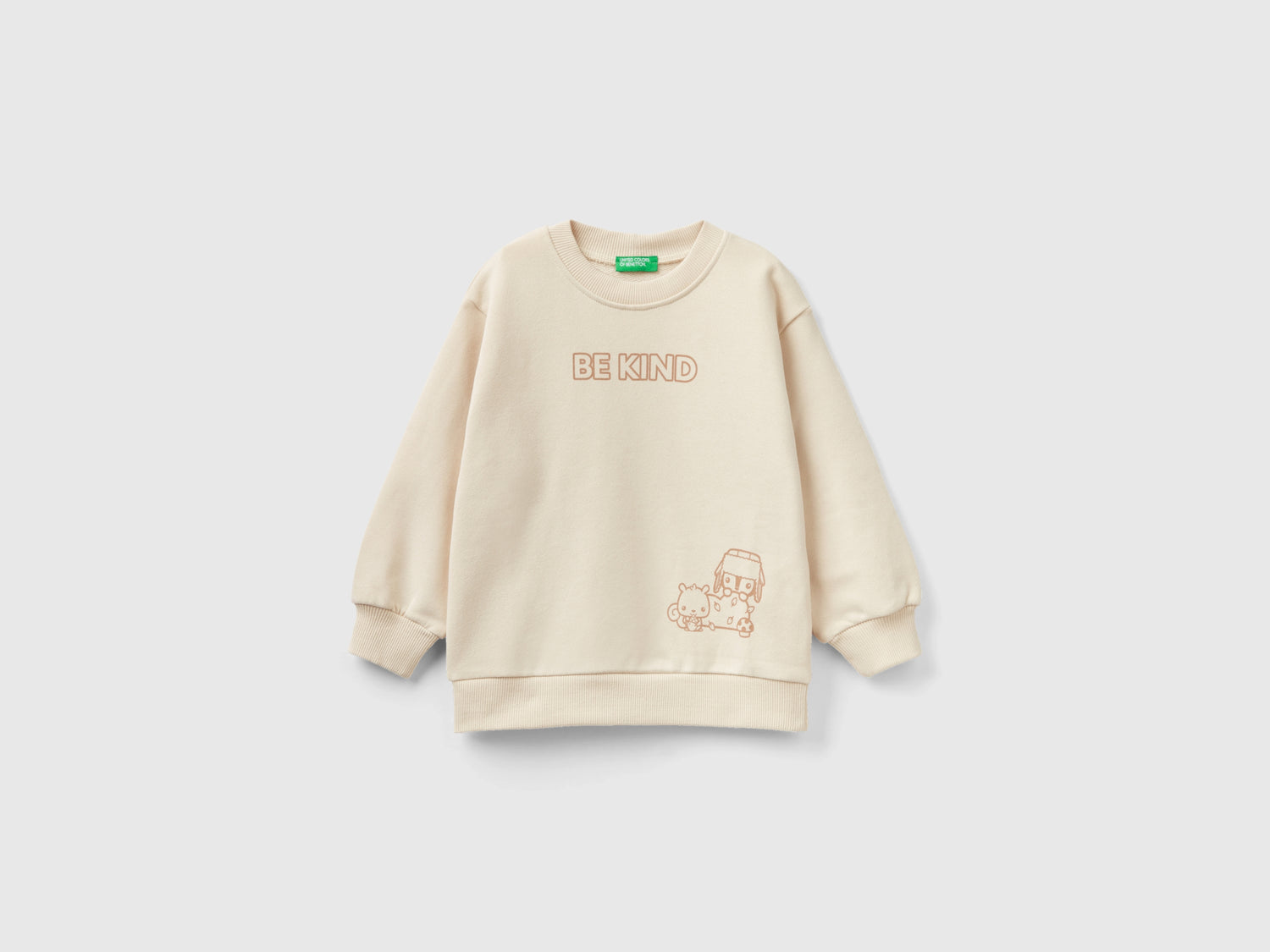 Felpa over fit con stampa da bimbo beige | Benetton Outlet