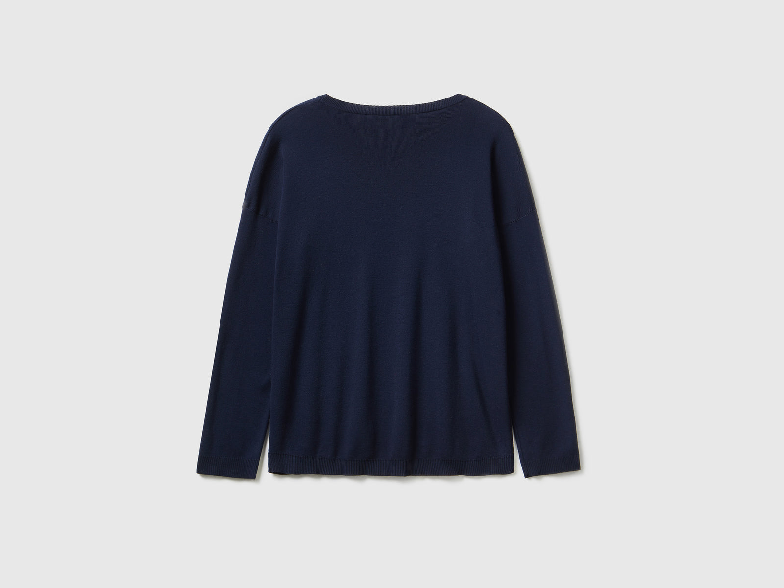 Maglia in cotone con scollo rotondo da donna blu scuro 2 | Benetton Outlet