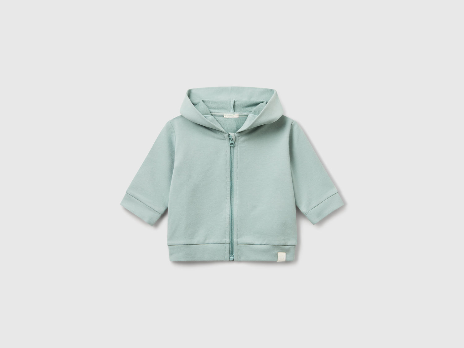Felpa con cappuccio in cotone da neonato verde acqua | Benetton Outlet