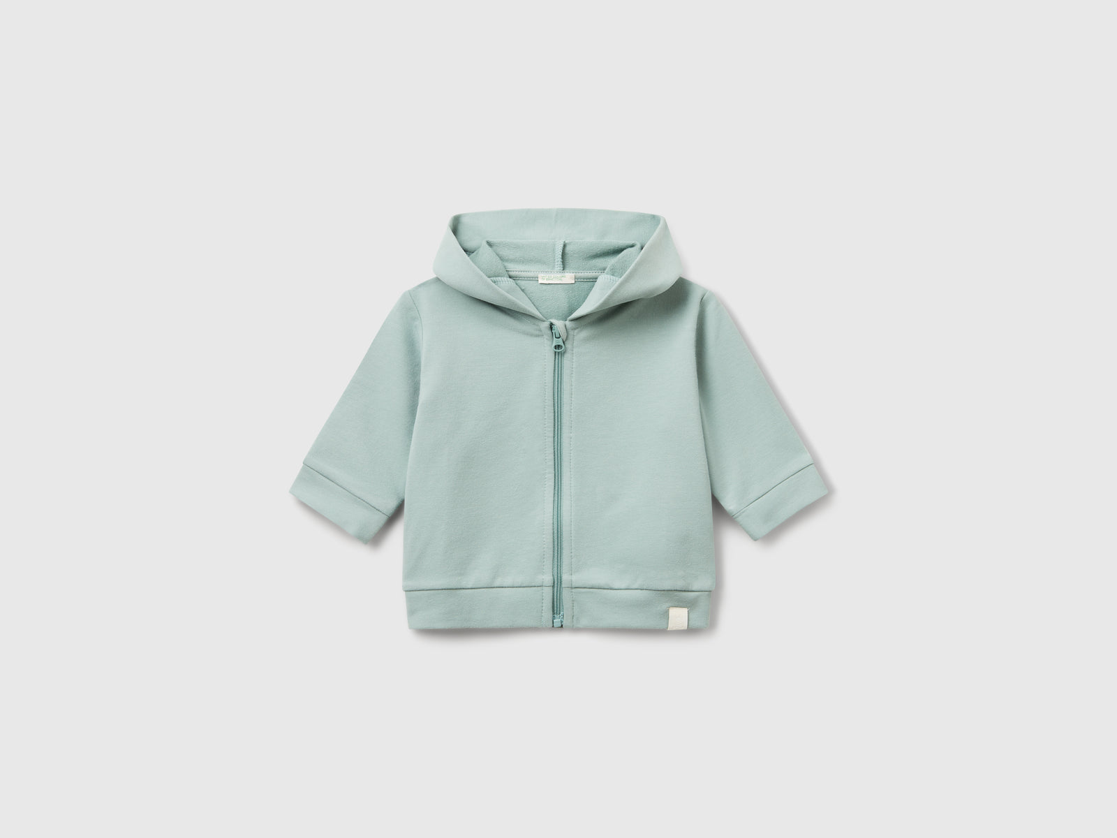 Felpa con cappuccio in cotone da neonato verde acqua | Benetton Outlet