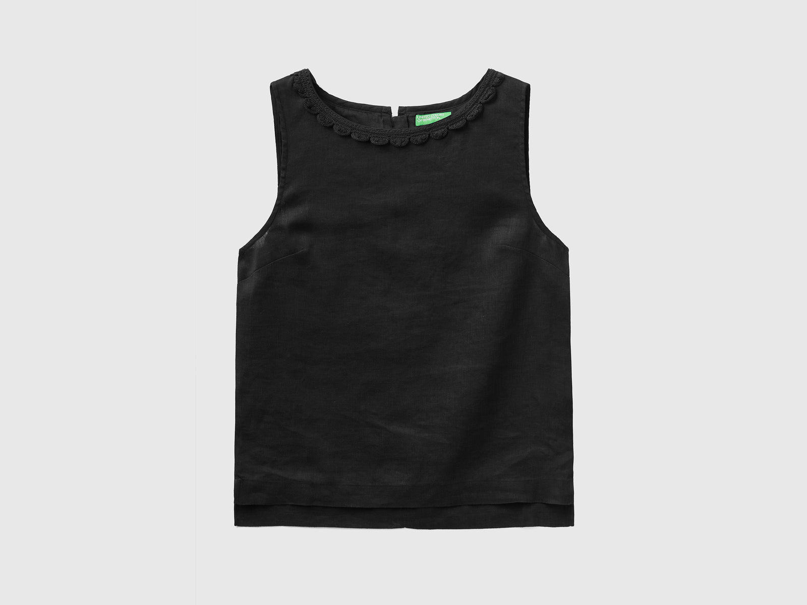 Camicetta smanicata con dettaglio crochet da donna nero | Benetton Outlet