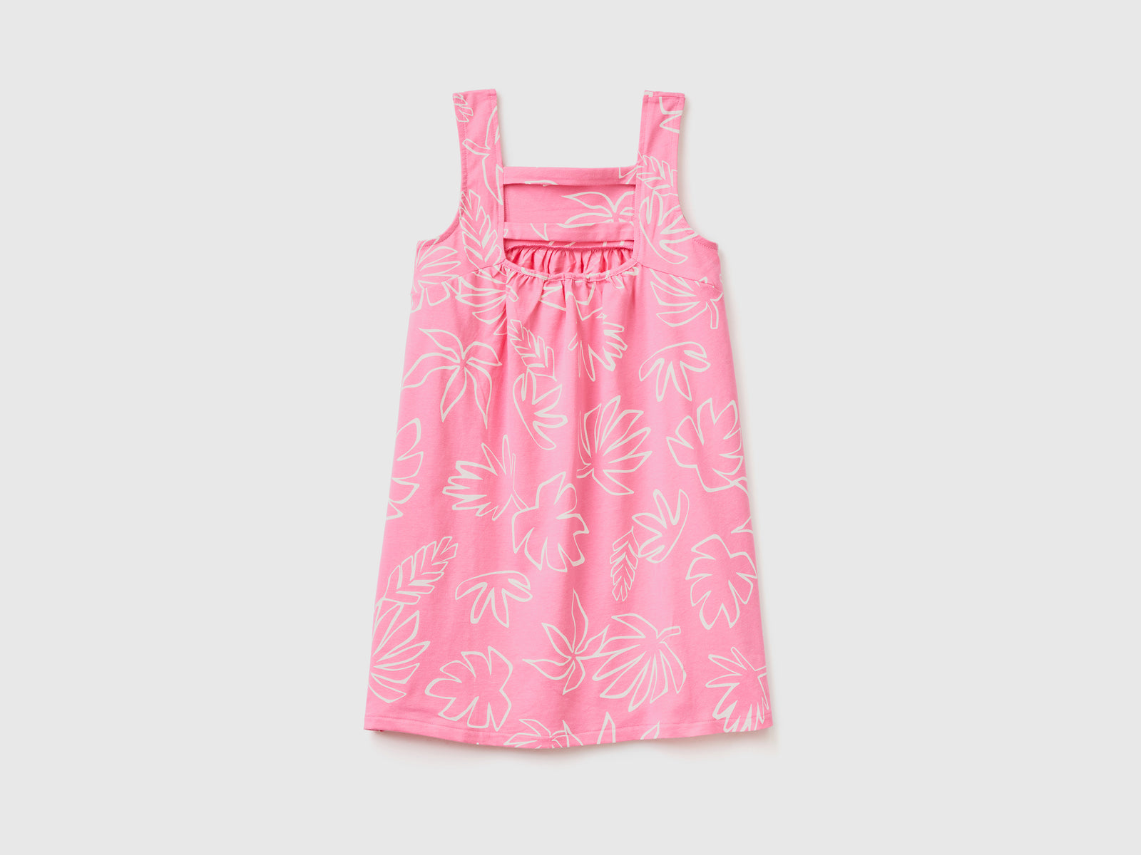 Vestito girocollo smanicato in puro cotone con lunghezza sotto il ginocchio da bambina rosa 2 | Benetton Outlet