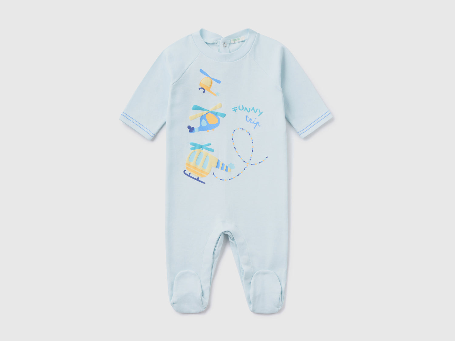 Tutina leggera e confortevole in puro cotone da neonato azzurro | Benetton Outlet