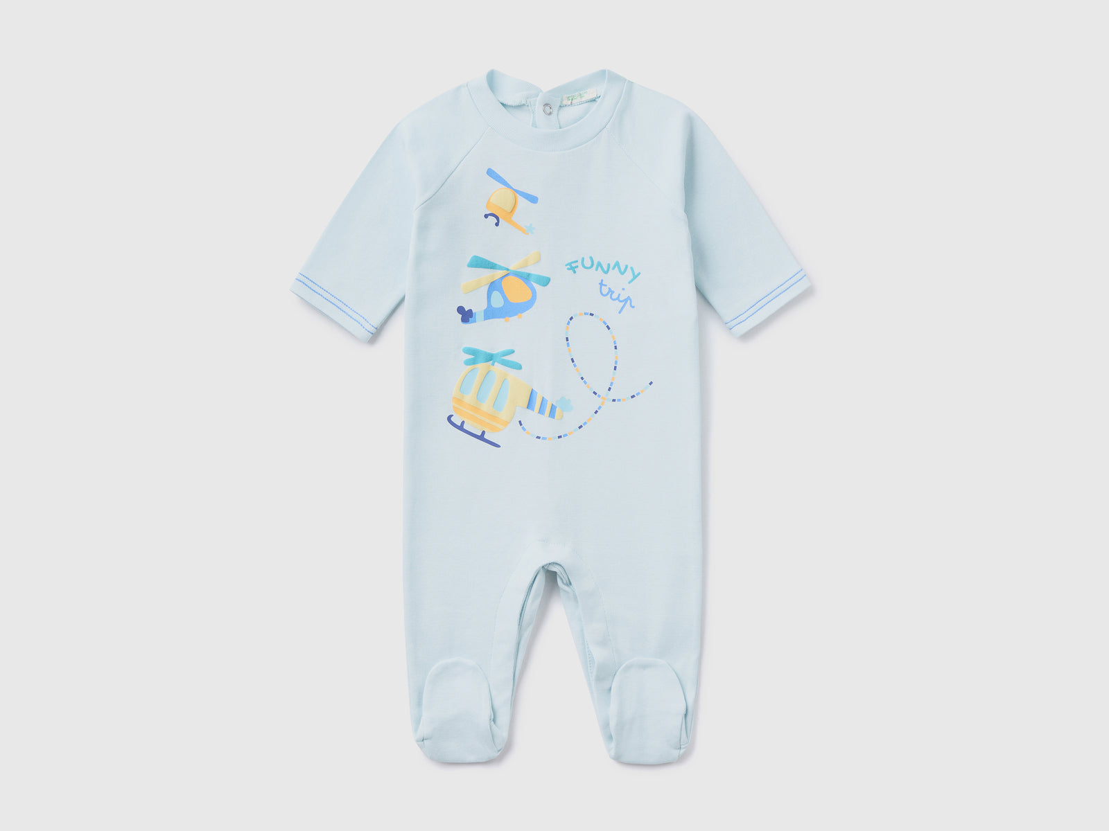 Tutina leggera e confortevole in puro cotone da neonato azzurro | Benetton Outlet