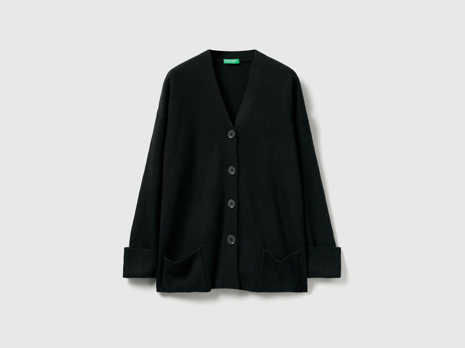 Cardigan over fit in misto lana da donna nero | Benetton Outlet