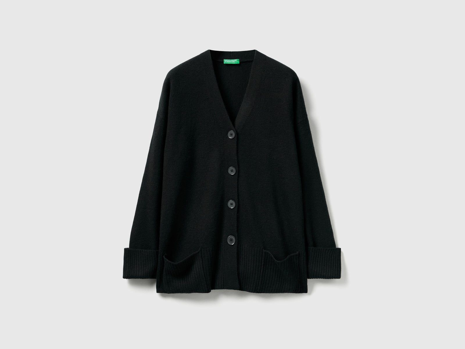 Cardigan over fit in misto lana da donna nero | Benetton Outlet