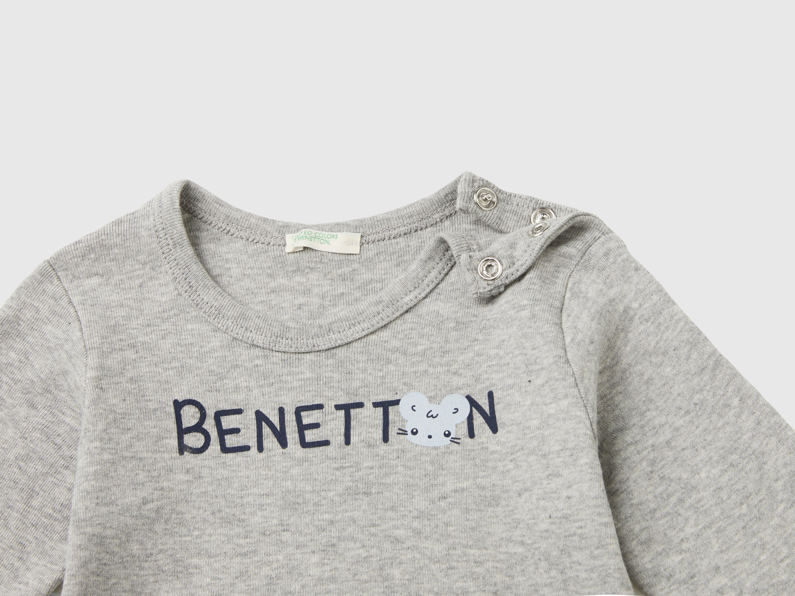 T-shirt manica lunga 100% cotone bio da neonato grigio chiaro 3 | Benetton Outlet