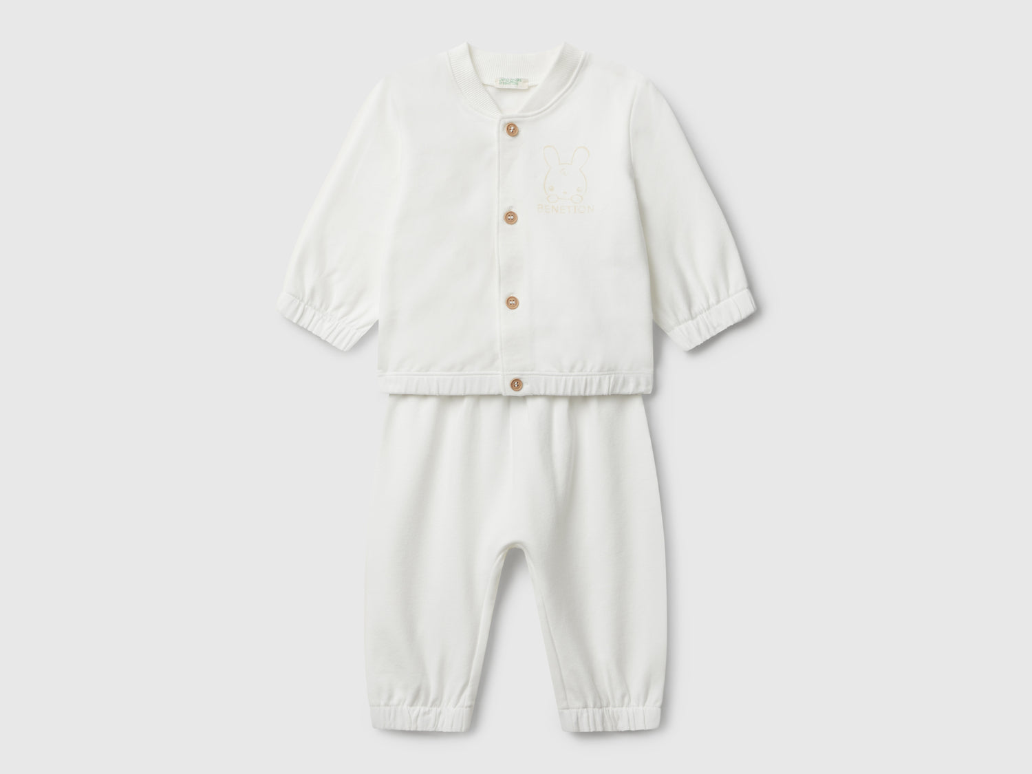 Completino in felpa di cotone da neonato bianco panna | Benetton Outlet