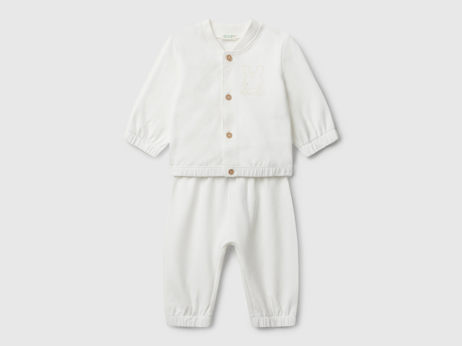 Completino in felpa di cotone da neonato bianco panna | Benetton Outlet